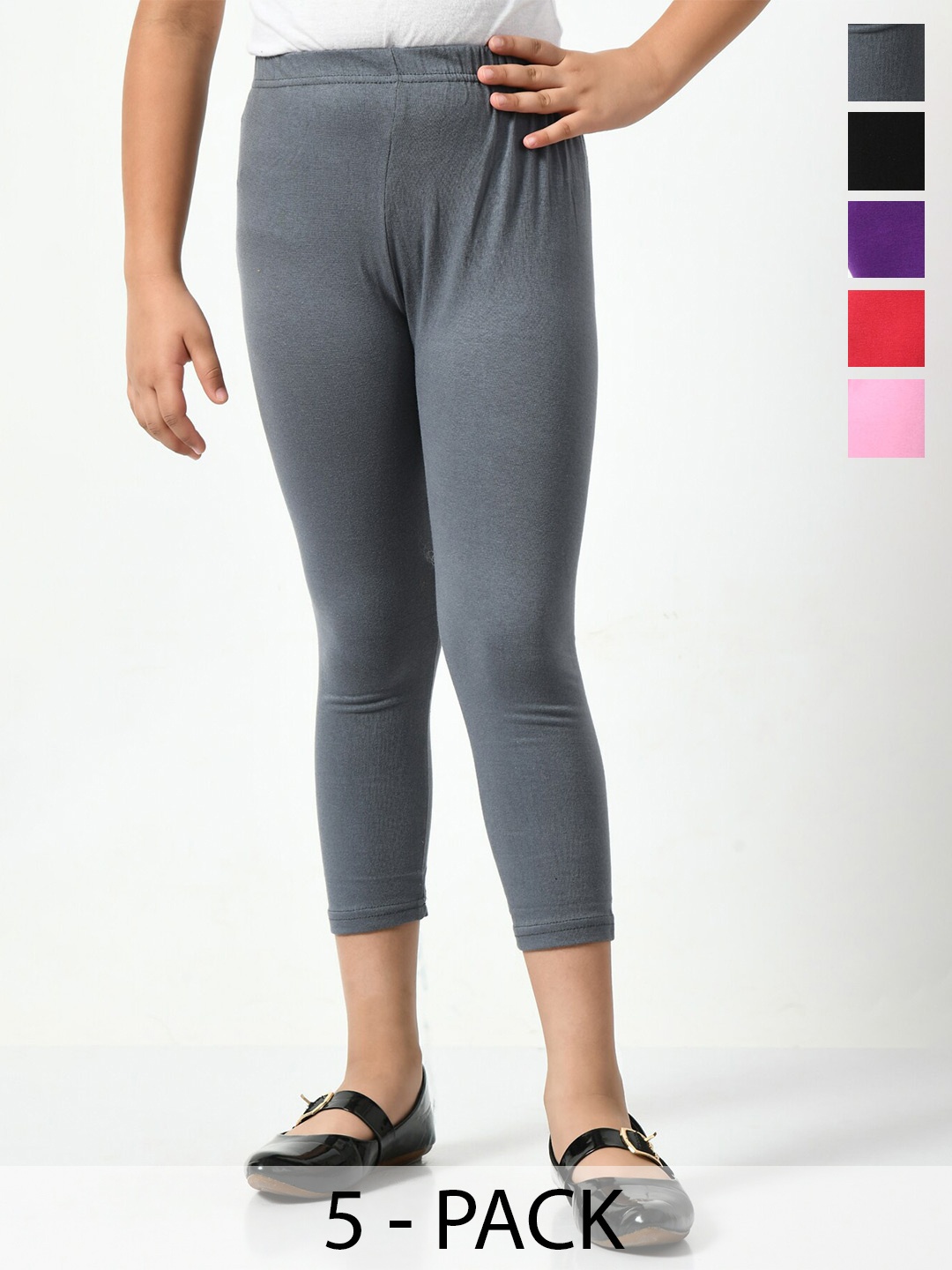 

BAESD Girls Pack Of 5 Mid-Rise Skinny Fit Capris, Grey