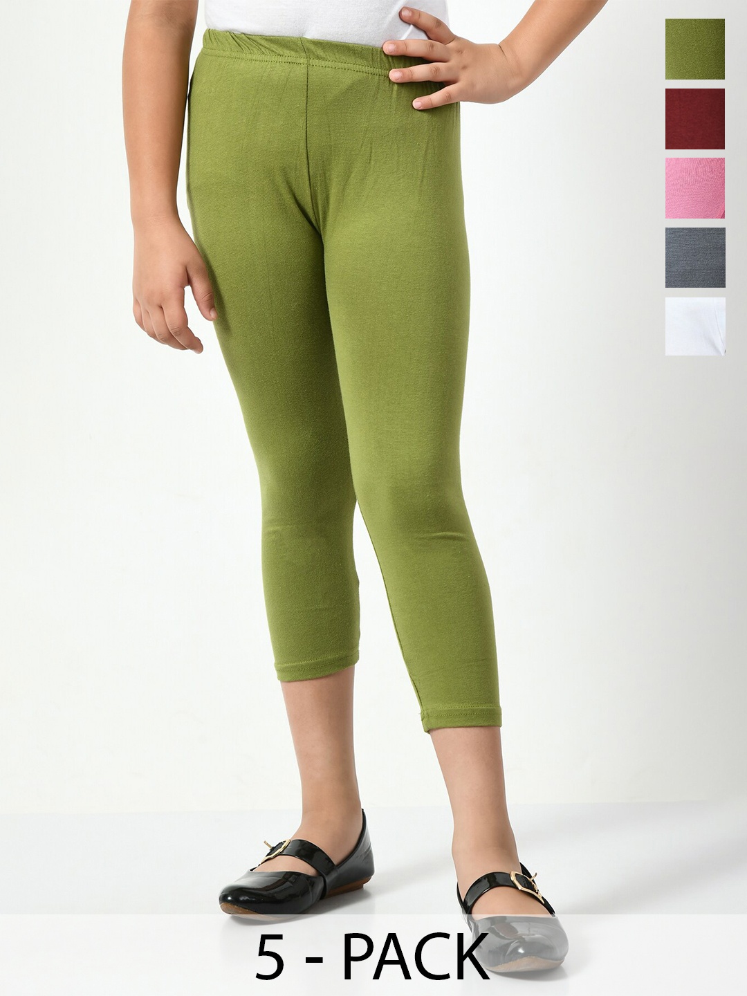 

BAESD Girls Pack Of 5 Mid-Rise Skinny Fit Capris, Olive