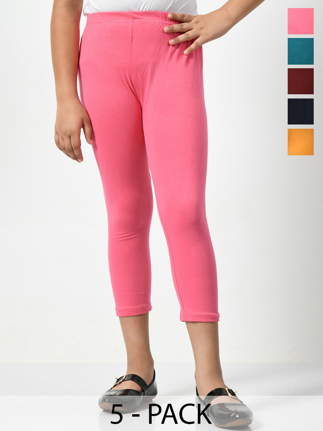 

BAESD Girls Pack Of 5 Mid-Rise Skinny Fit Capris, Pink