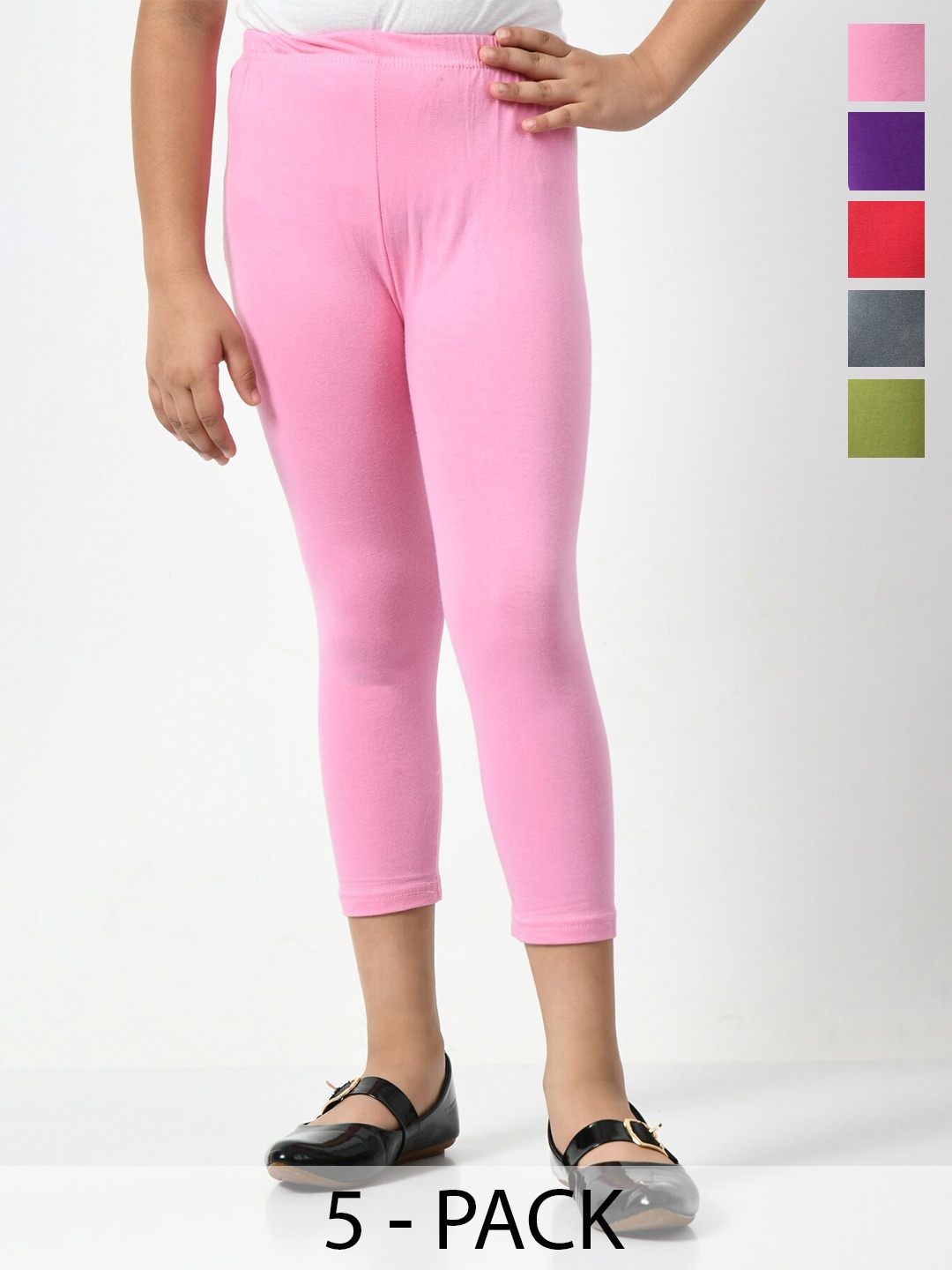 

BAESD Girls Pack Of 5 Mid-Rise Skinny Fit Capris, Pink
