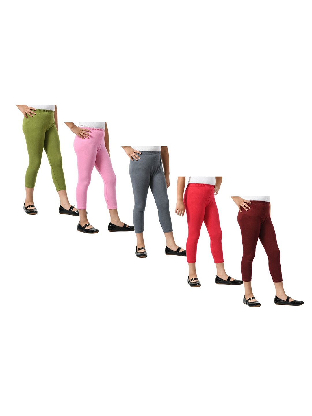 

BAESD Girls Pack Of 5 Skinny Fit Mid Rise Cotton Capris, Grey