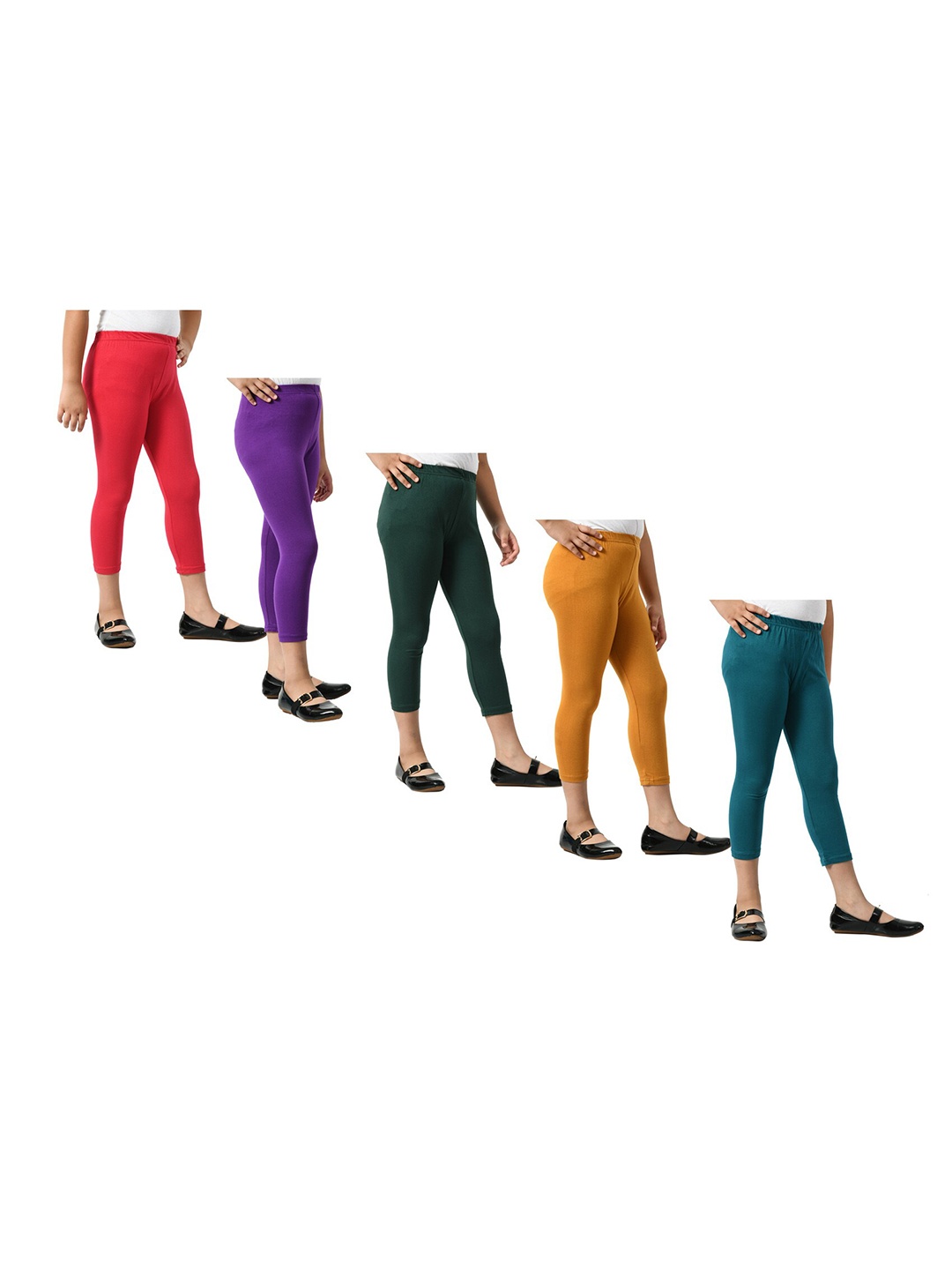 

BAESD Girls Pack Of 5 Skinny Fit Mid Rise Cotton Capris, Purple