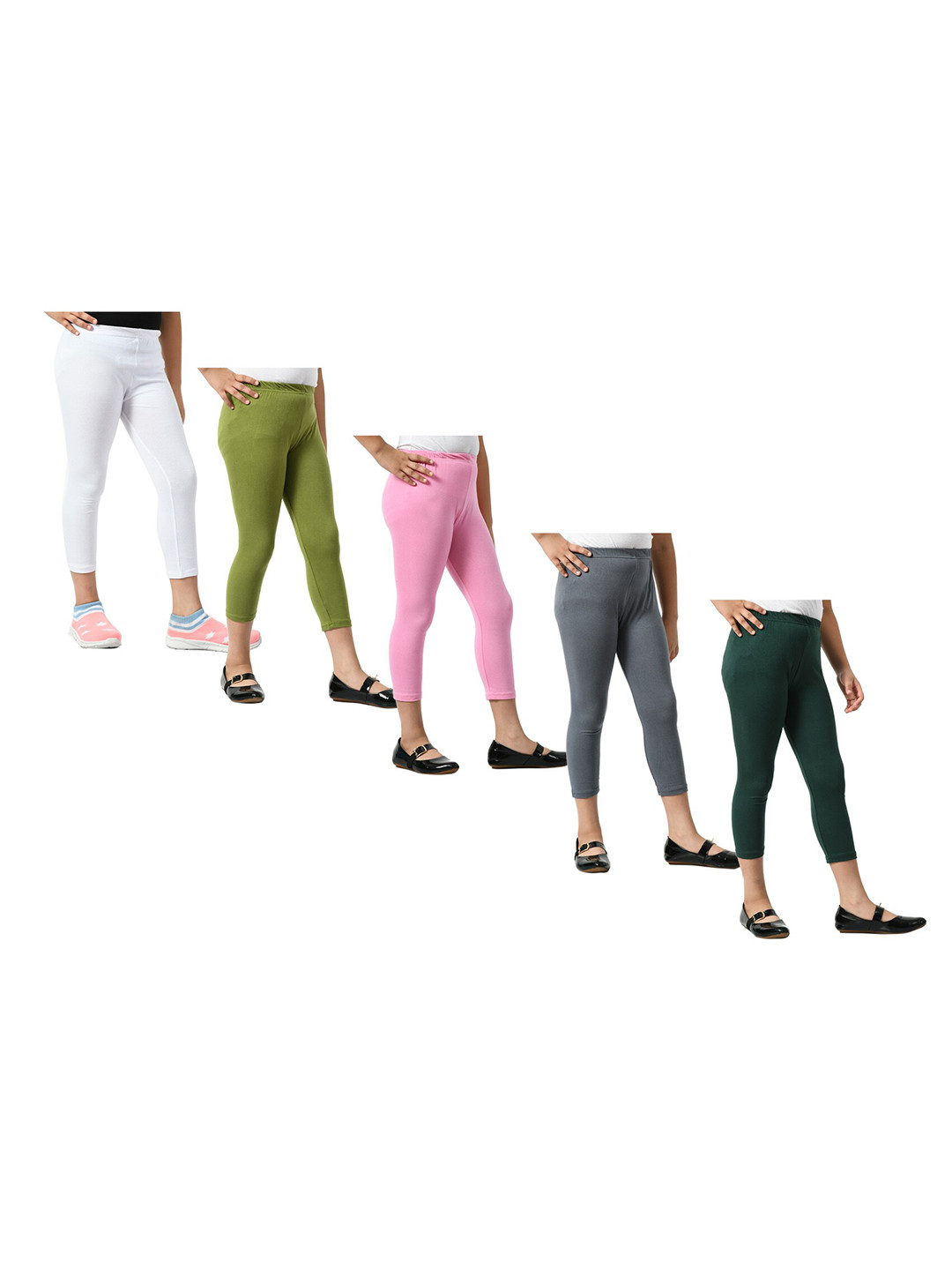 

BAESD Girls Pack Of 5 Mid Rise Cotton Capris, Pink