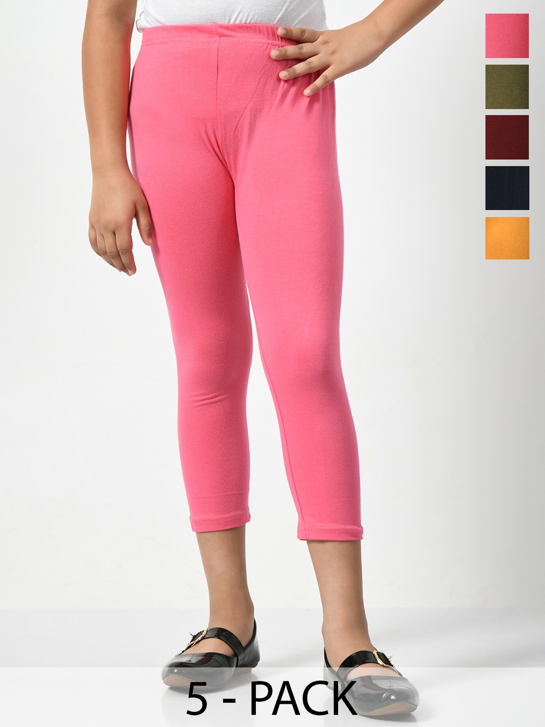 

BAESD Girls Pack Of 5 Mid-Rise Skinny Fit Capris, Pink