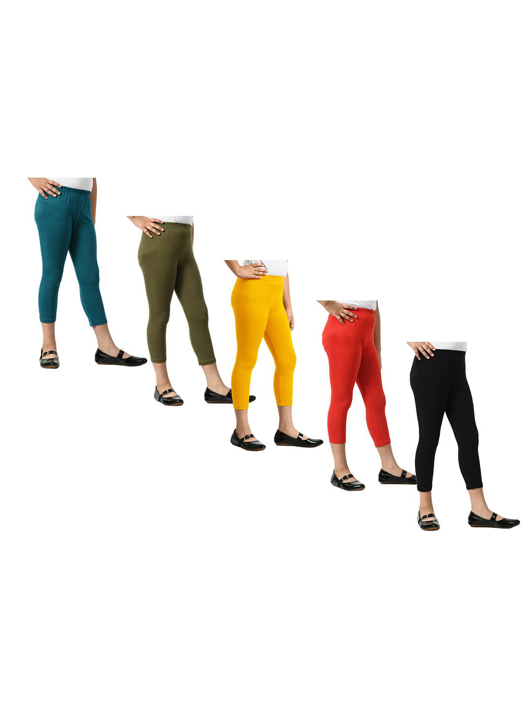 

BAESD Girls Pack Of 5 Skinny Fit Mid Rise Cotton Capris, Red