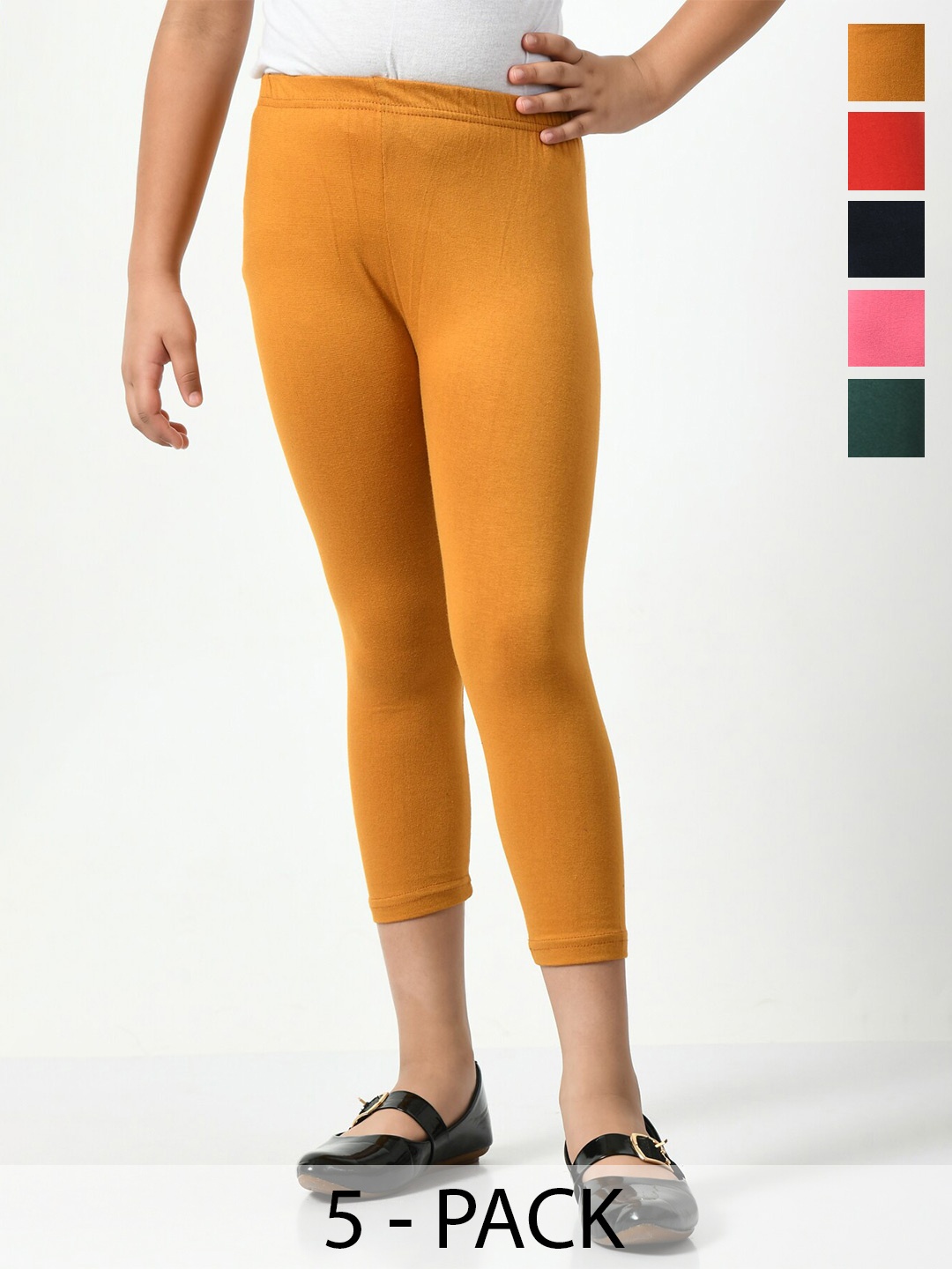 

BAESD Girls Pack Of 5 Skinny Fit Capris, Mustard