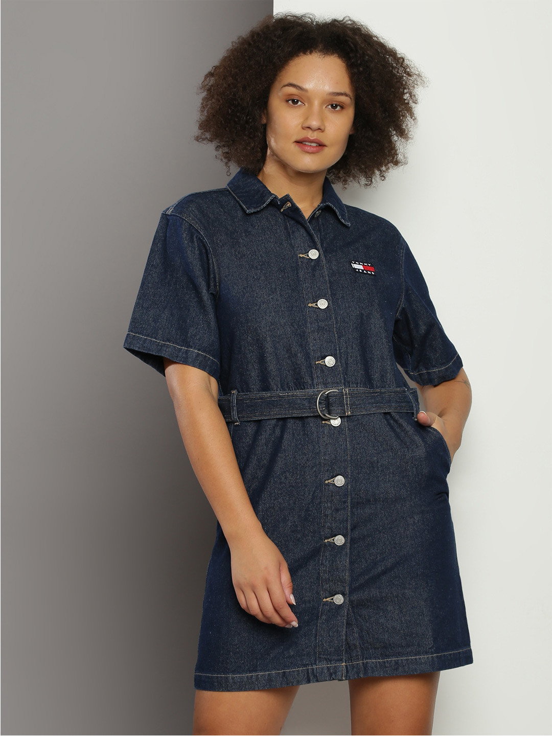 

Tommy Hilfiger Shirt Collar Short Sleeves Cotton Shirt Style Dress, Navy blue