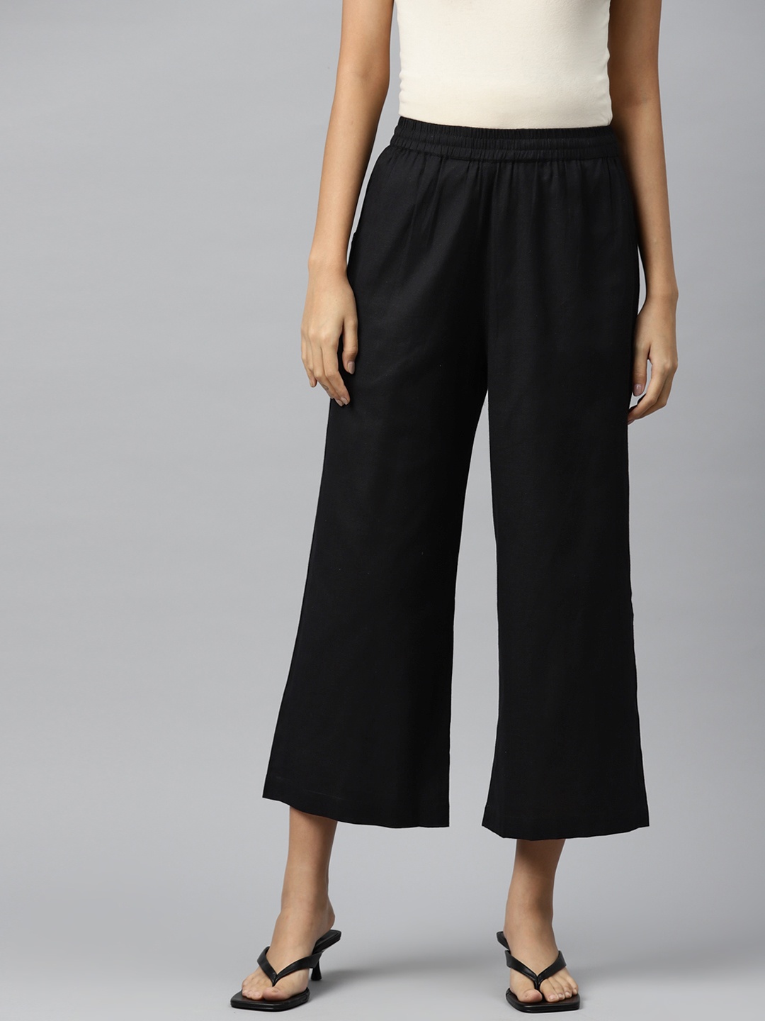 

PIROH Women Solid Easy Wash Cotton Culottes Trousers, Black
