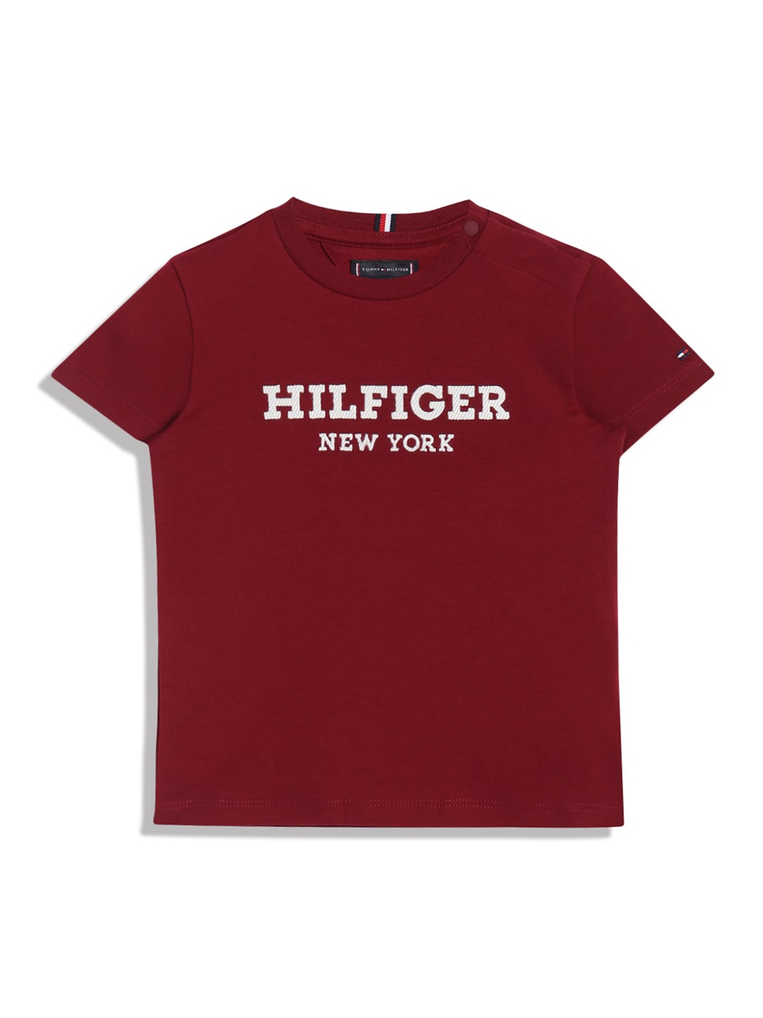 Tommy Hilfiger Boys Typography Printed Regular Fit Cotton Casual T-shirt, Red