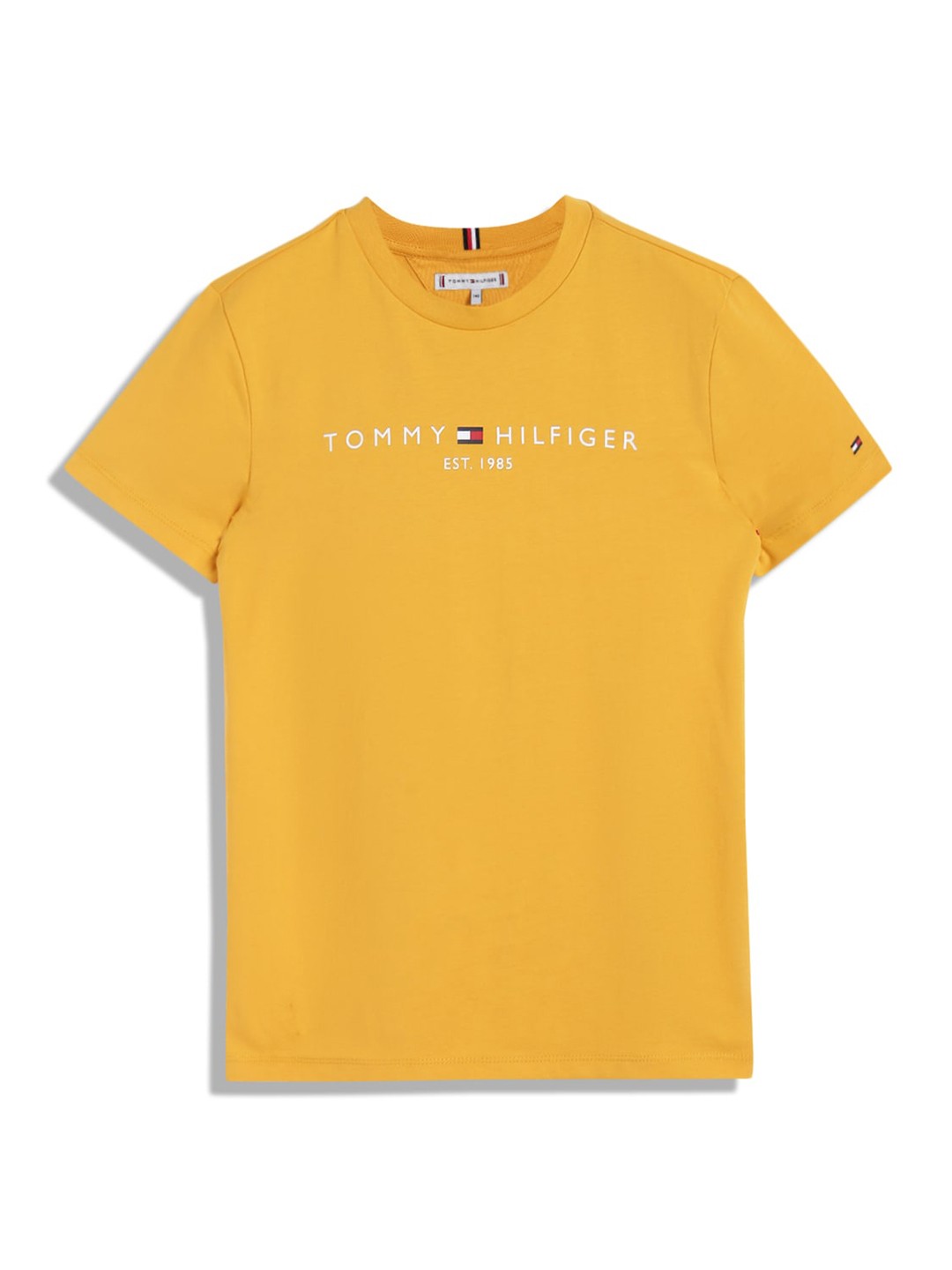 

Tommy Hilfiger Boys Typography Printed Regular Fit Cotton Casual T-shirt, Yellow