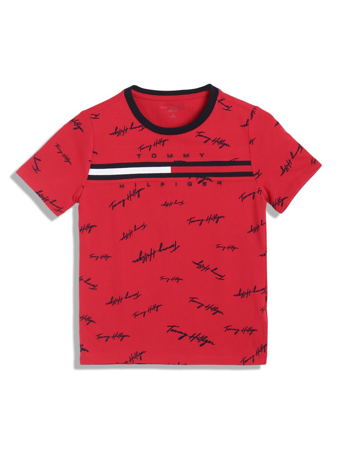 

Tommy Hilfiger Boys Typography Printed Regular Fit Cotton Casual T-shirt, Red