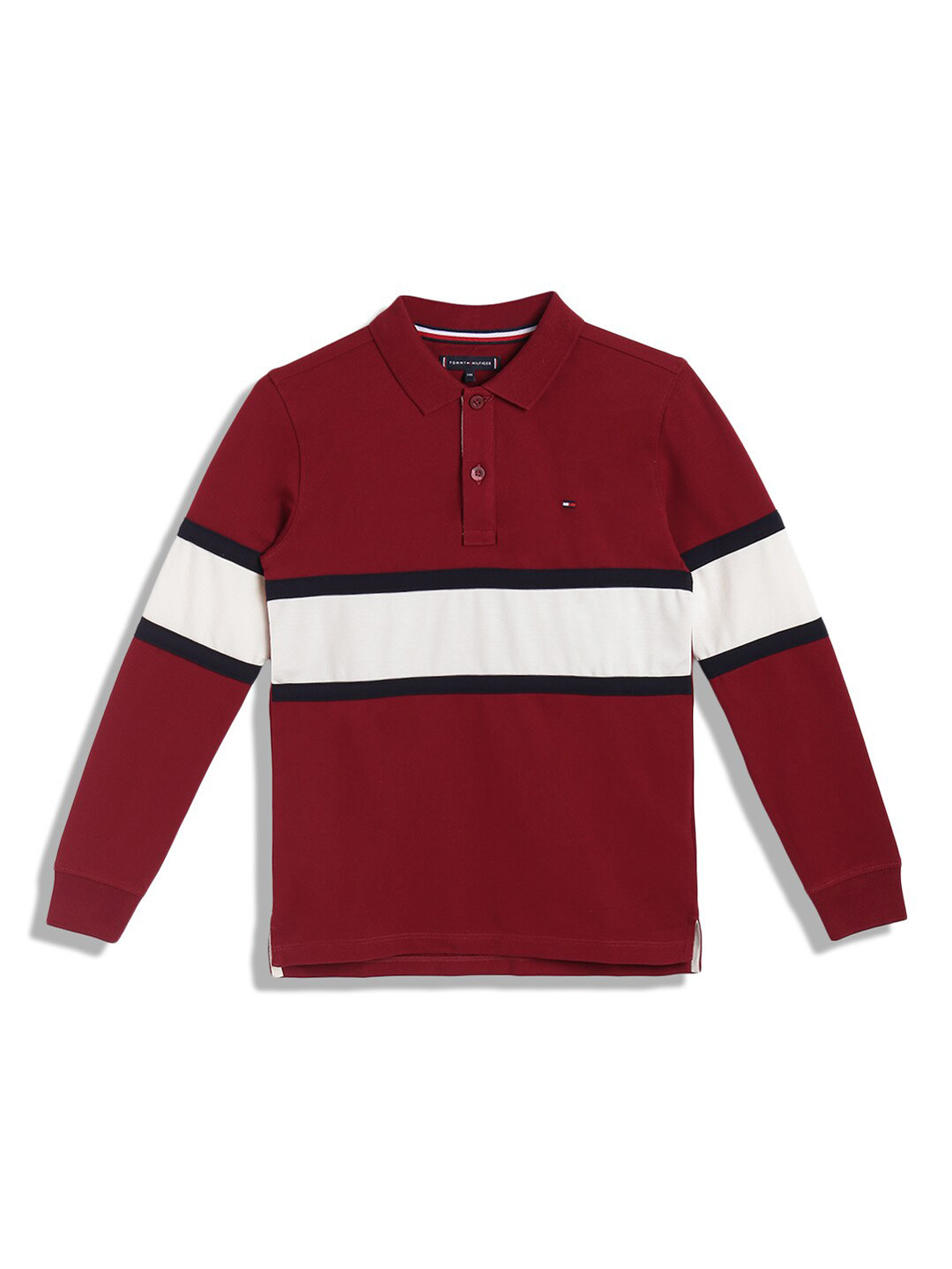 

Tommy Hilfiger Boys Colourblocked Polo Collar Regular Fit Cotton Casual T-shirt, Red