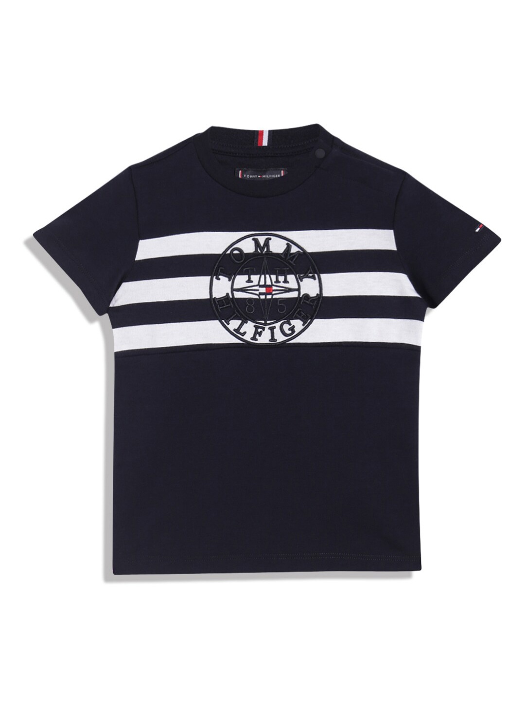 

Tommy Hilfiger Boys Striped Pure Cotton T-shirt, Navy blue