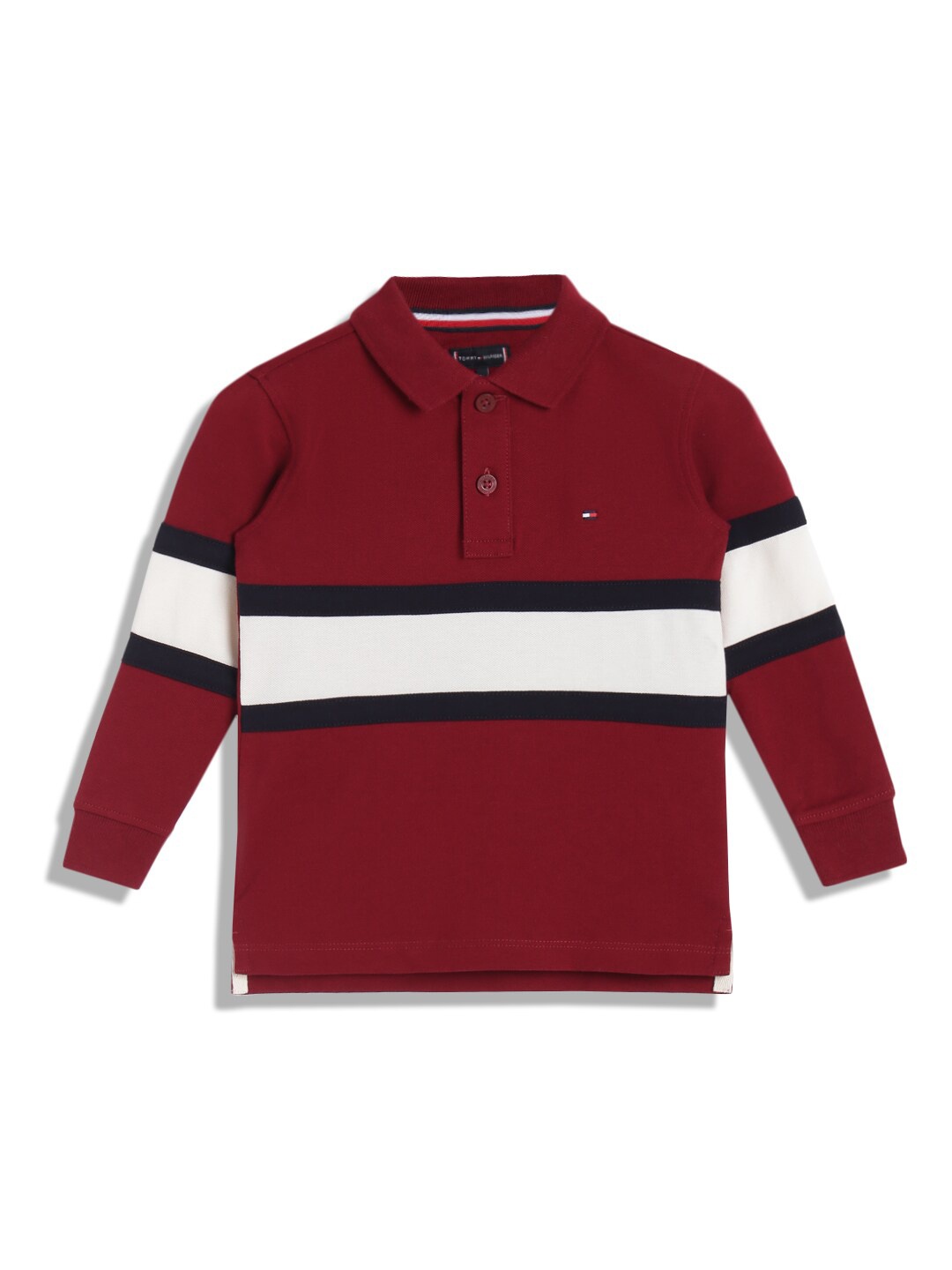 

Tommy Hilfiger Boys Striped Polo Collar T-shirt, Red