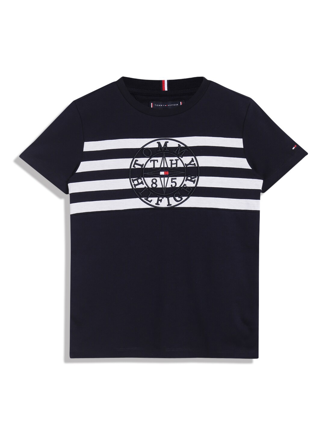 

Tommy Hilfiger Boys Striped Pure Cotton T-shirt, Navy blue