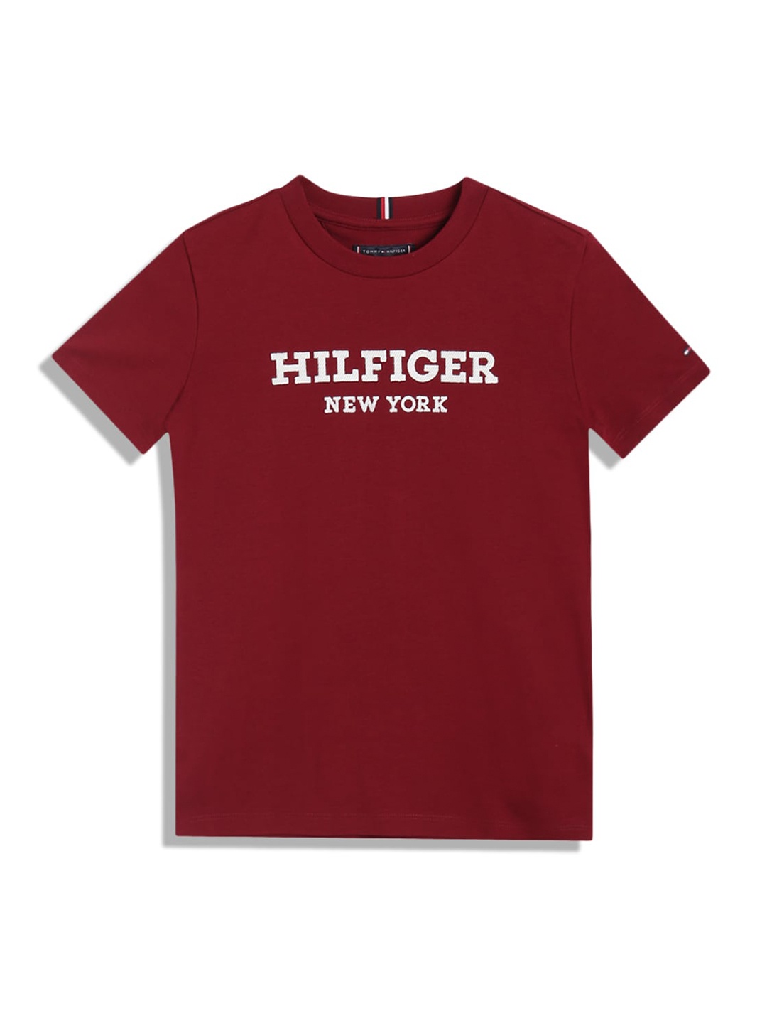 Tommy Hilfiger Boys Typography Printed Cotton T-shirt, Maroon