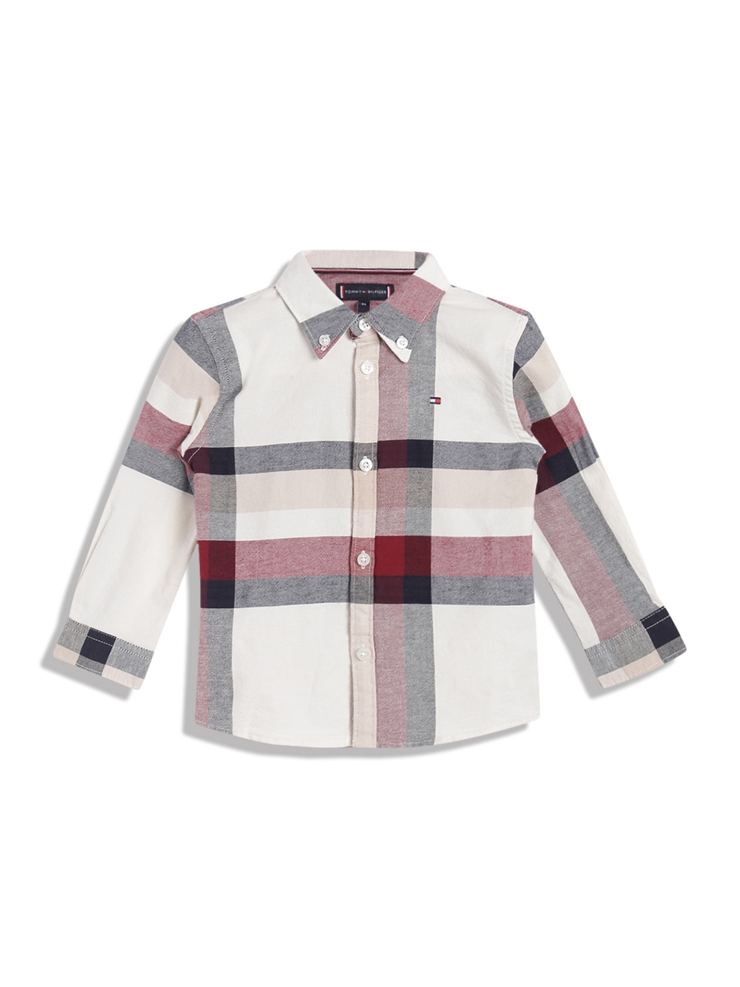 

Tommy Hilfiger Boys Tartan Checked Spread Collar Opaque Cotton Casual Shirt, Off white