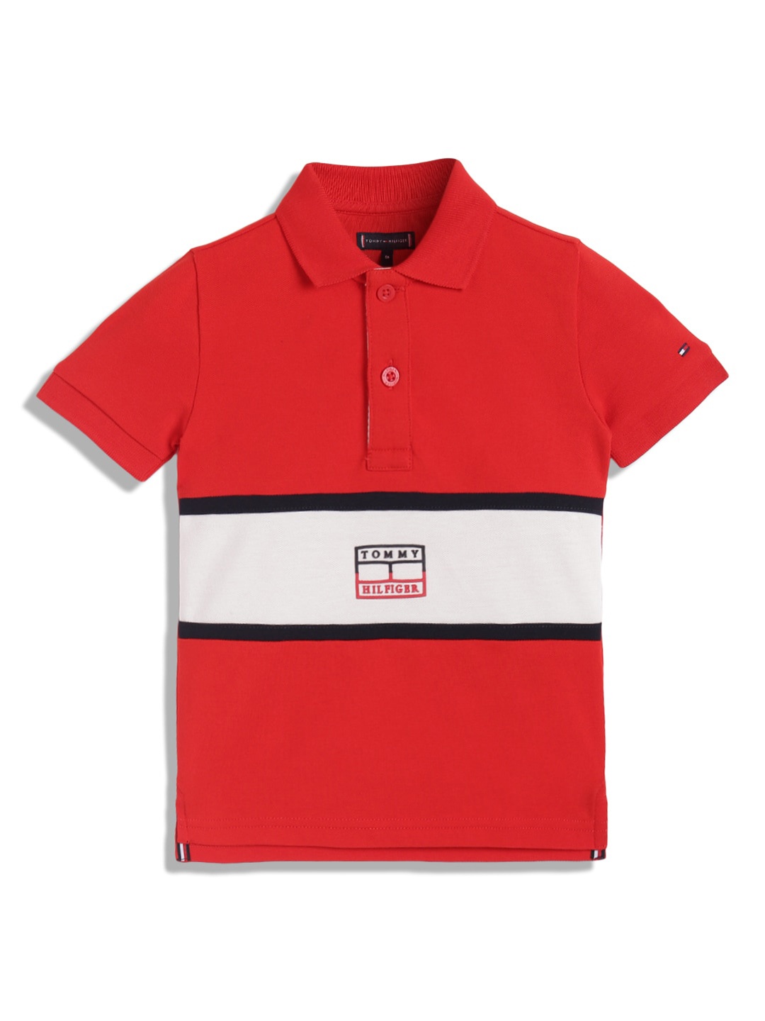 

Tommy Hilfiger Boys Colourblocked Polo Collar Cotton T-shirt, Red