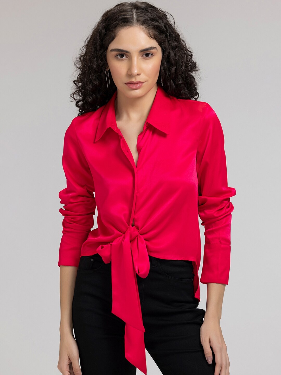

SHAYE Contemporary Shirt Collar Tie Ups Casual Shirt, Pink