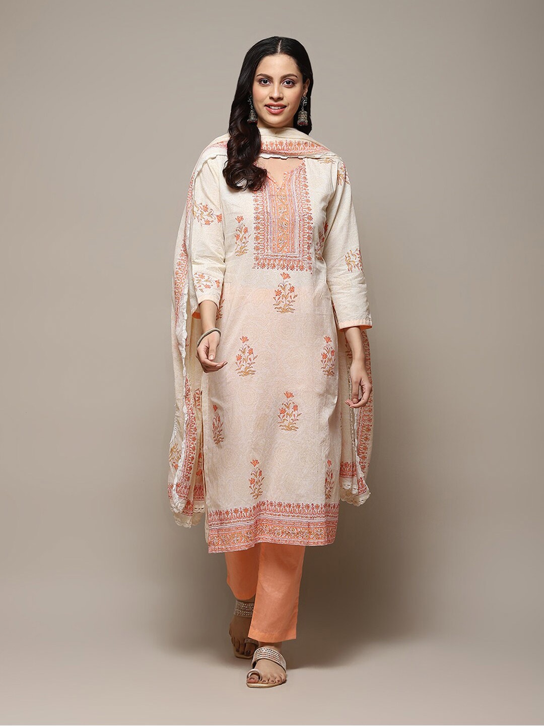 

Biba Floral Printed Unstitched Dress Material, Orange