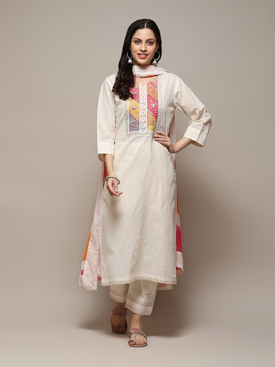 

Biba Floral Embroidered Sequinned Detailed Unstitched Dress Material, Off white