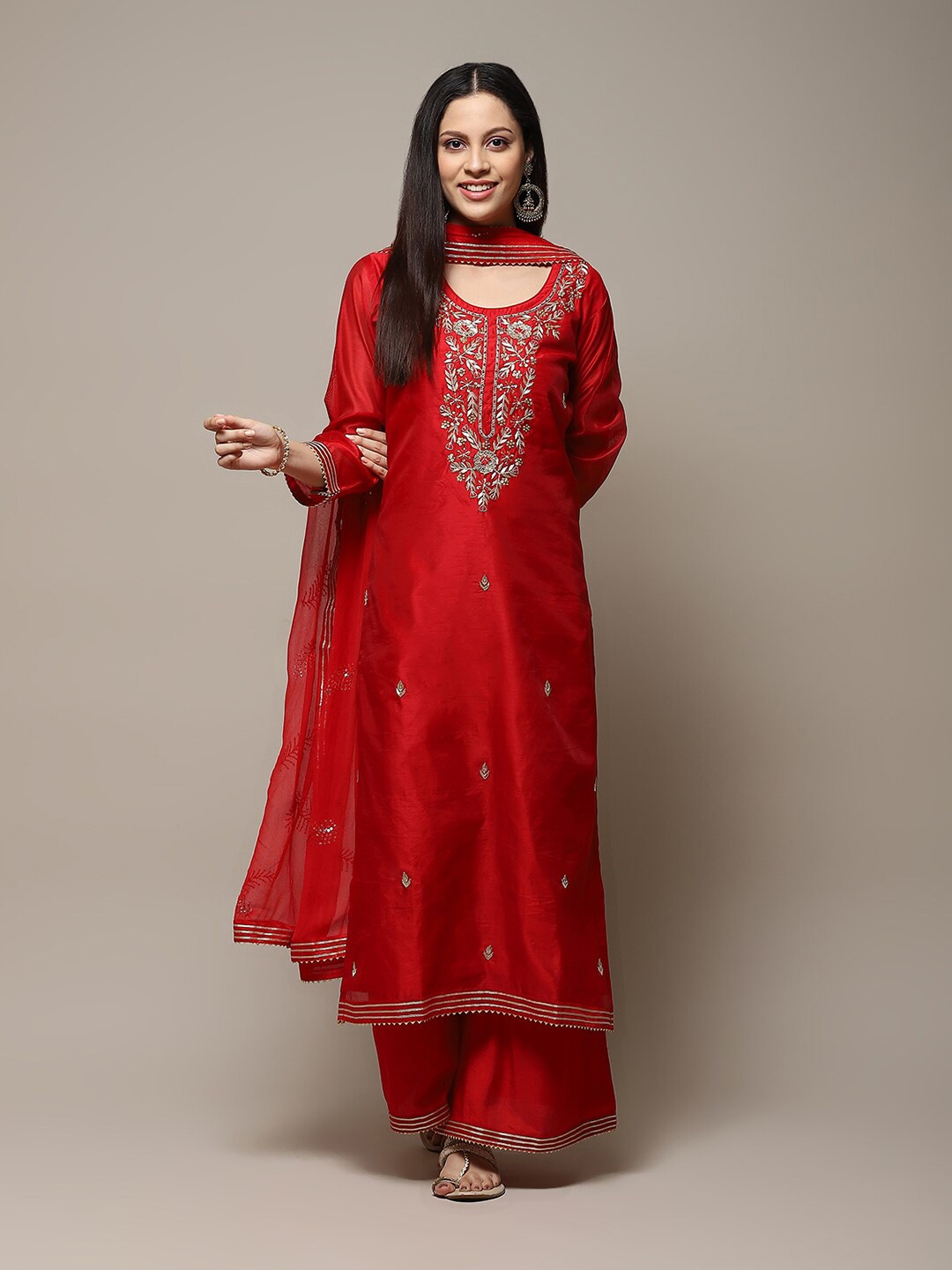 

Biba Floral Embroidered Unstitched Dress Material, Red