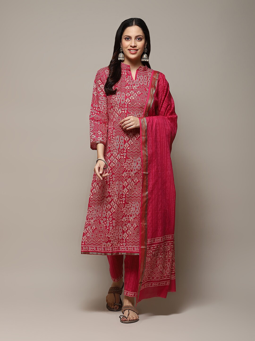 

Biba Geometric Printed Unstitched Dress Material, Pink