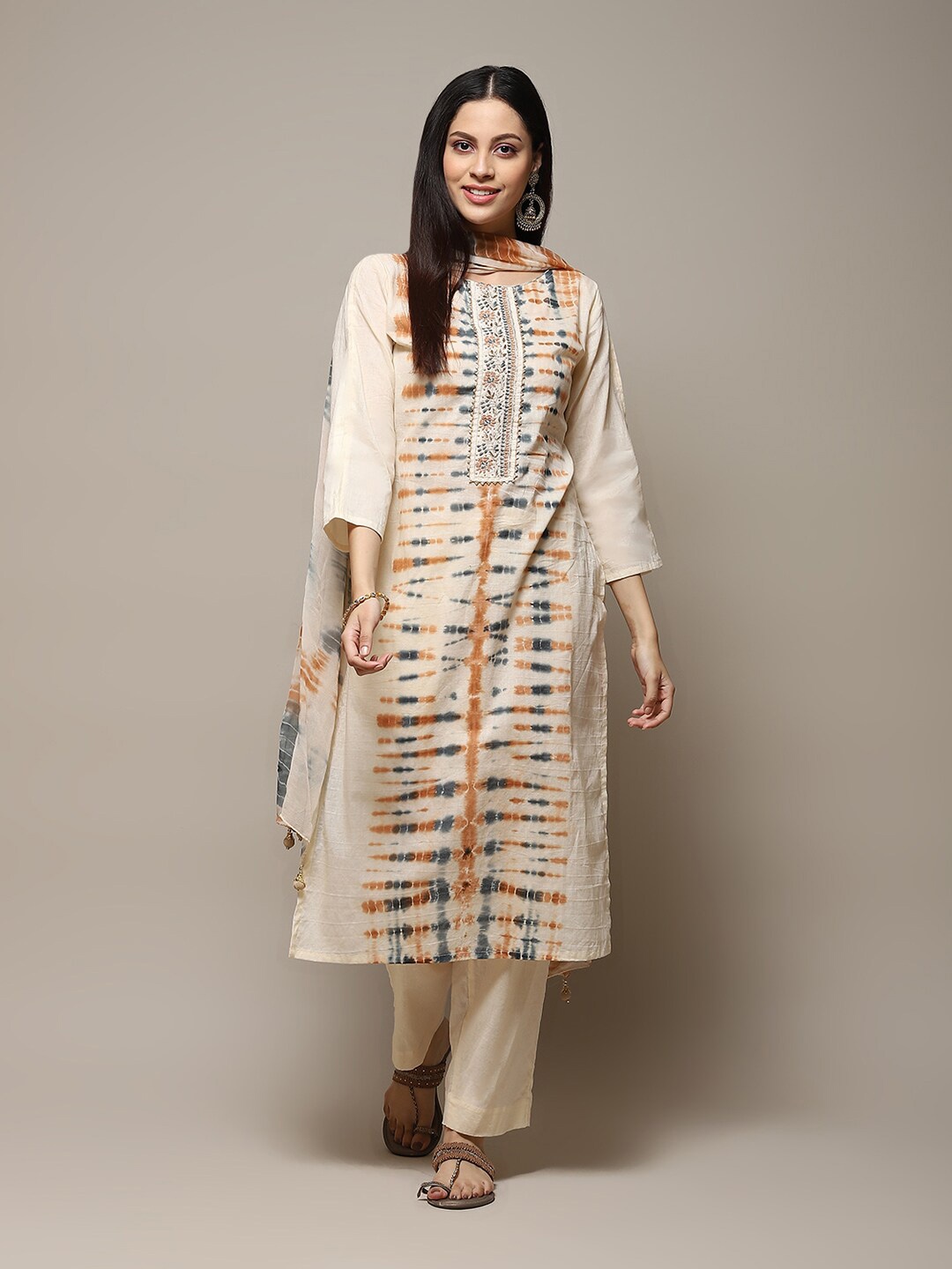 

Biba Tie & Dye Unstitched Dress Material, Beige
