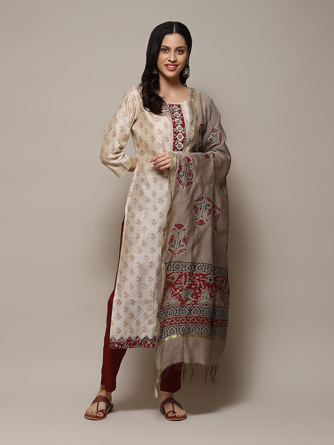 

Biba Ethnic Motifs Printed Unstitched Dress Material, Brown