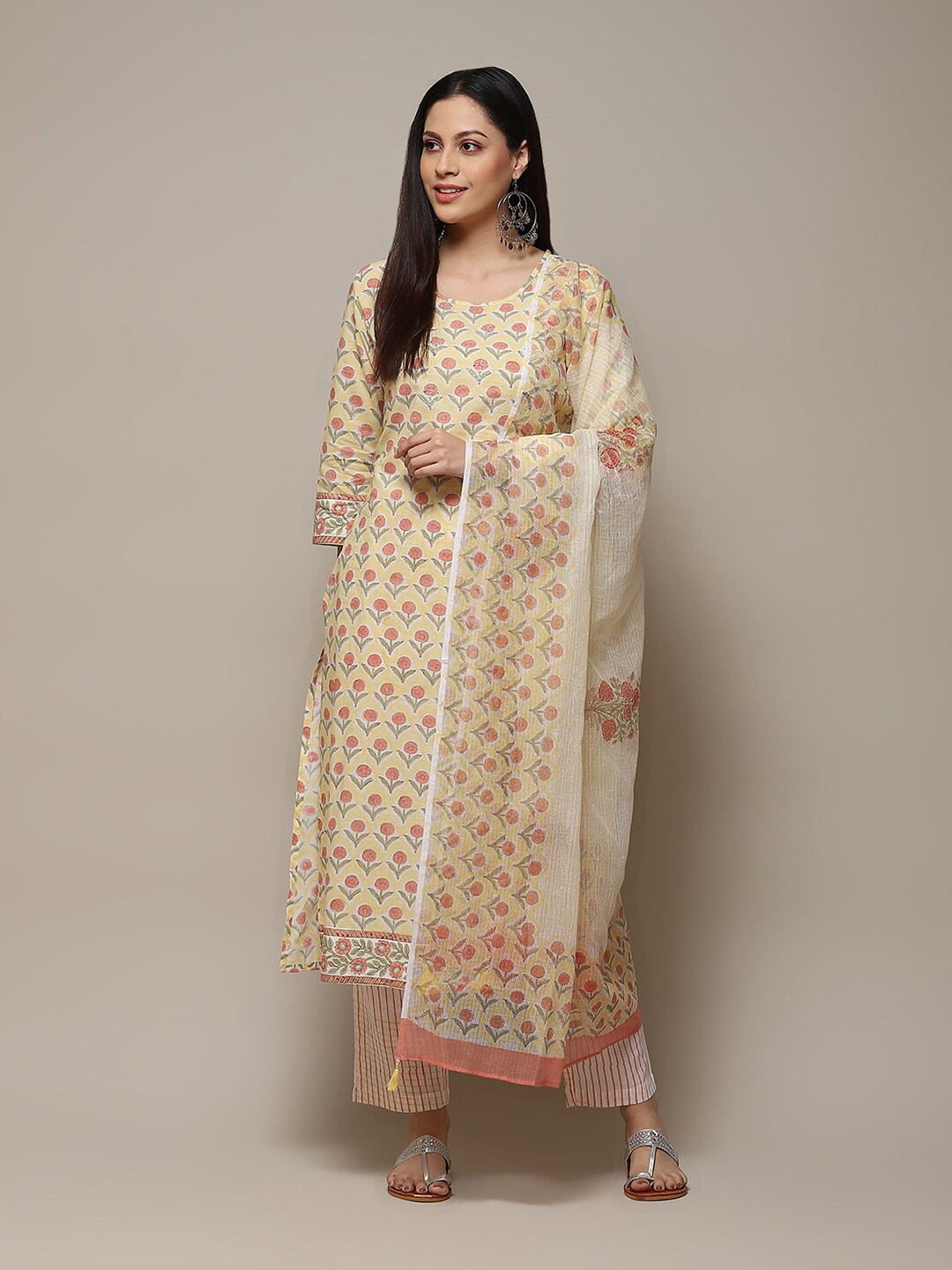 

Biba Floral Printed Unstitched Dress Material, Yellow