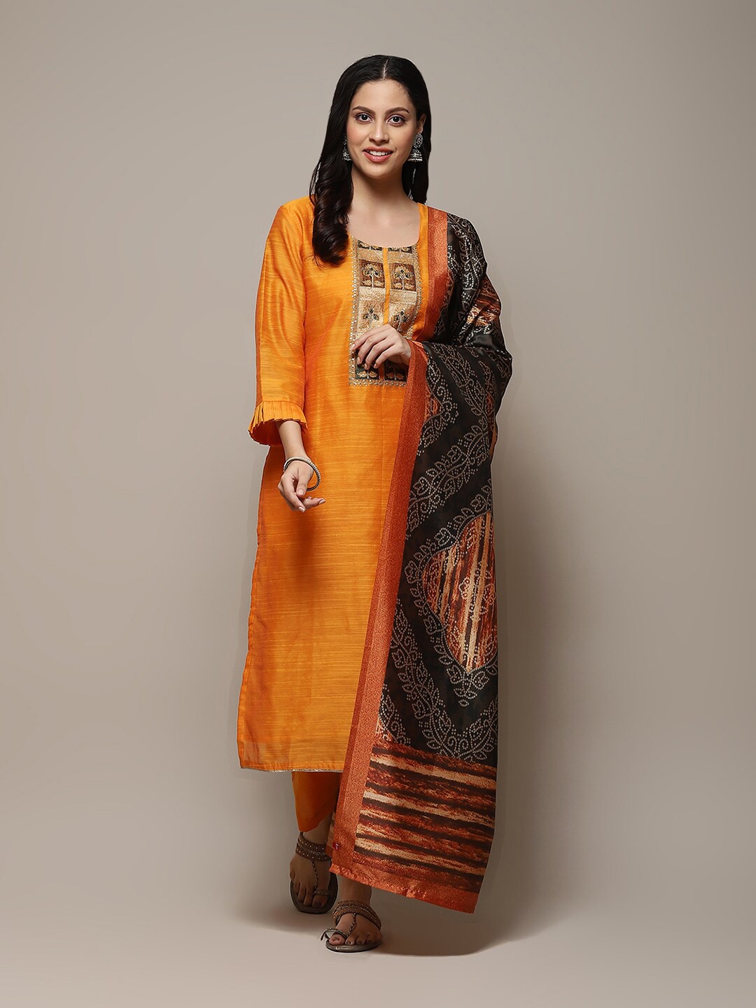 

Biba Embroidered Sequined Unstitched Dress Material, Yellow
