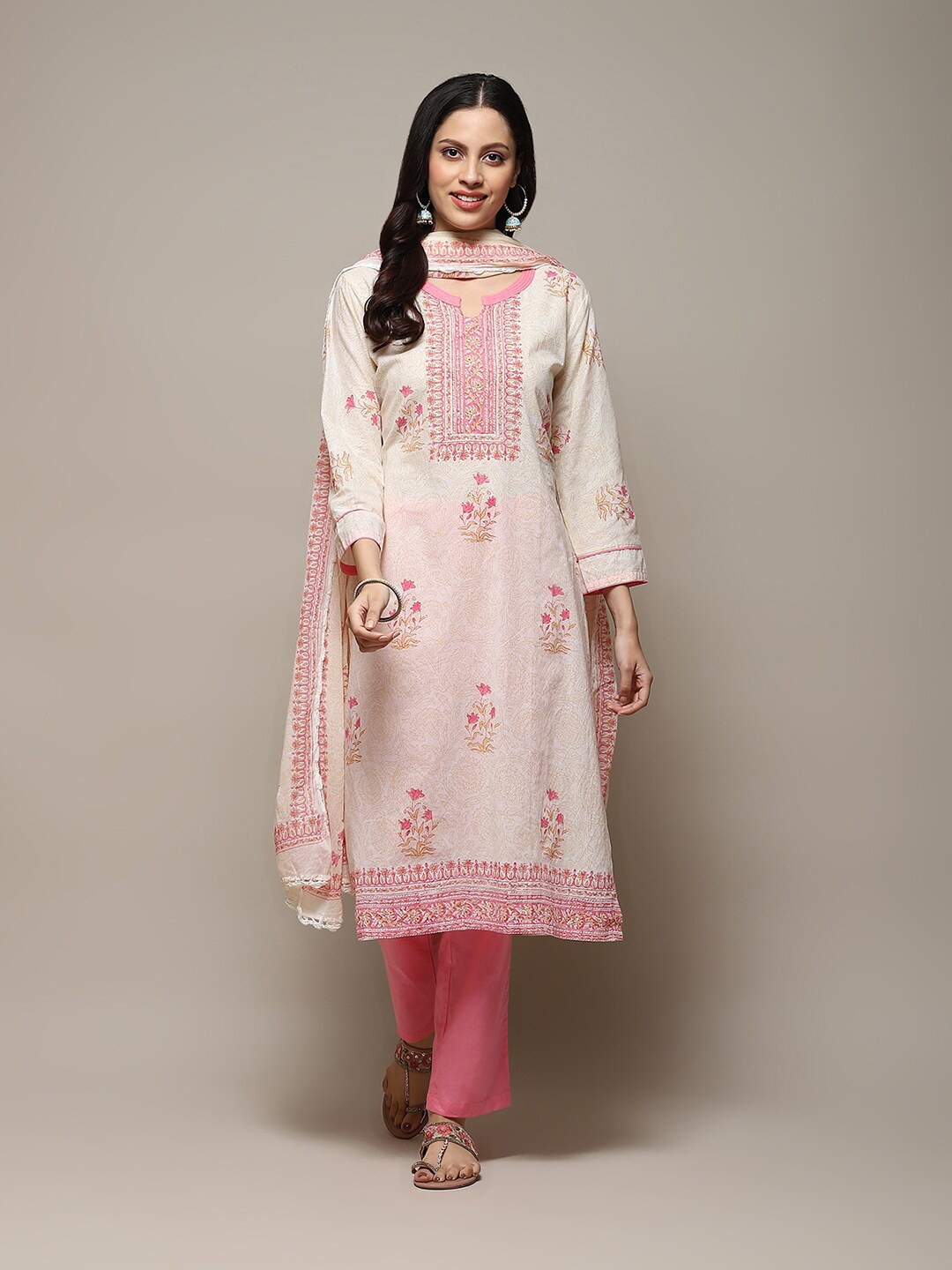 

Biba Floral Printed Unstitched Dress Material, Pink