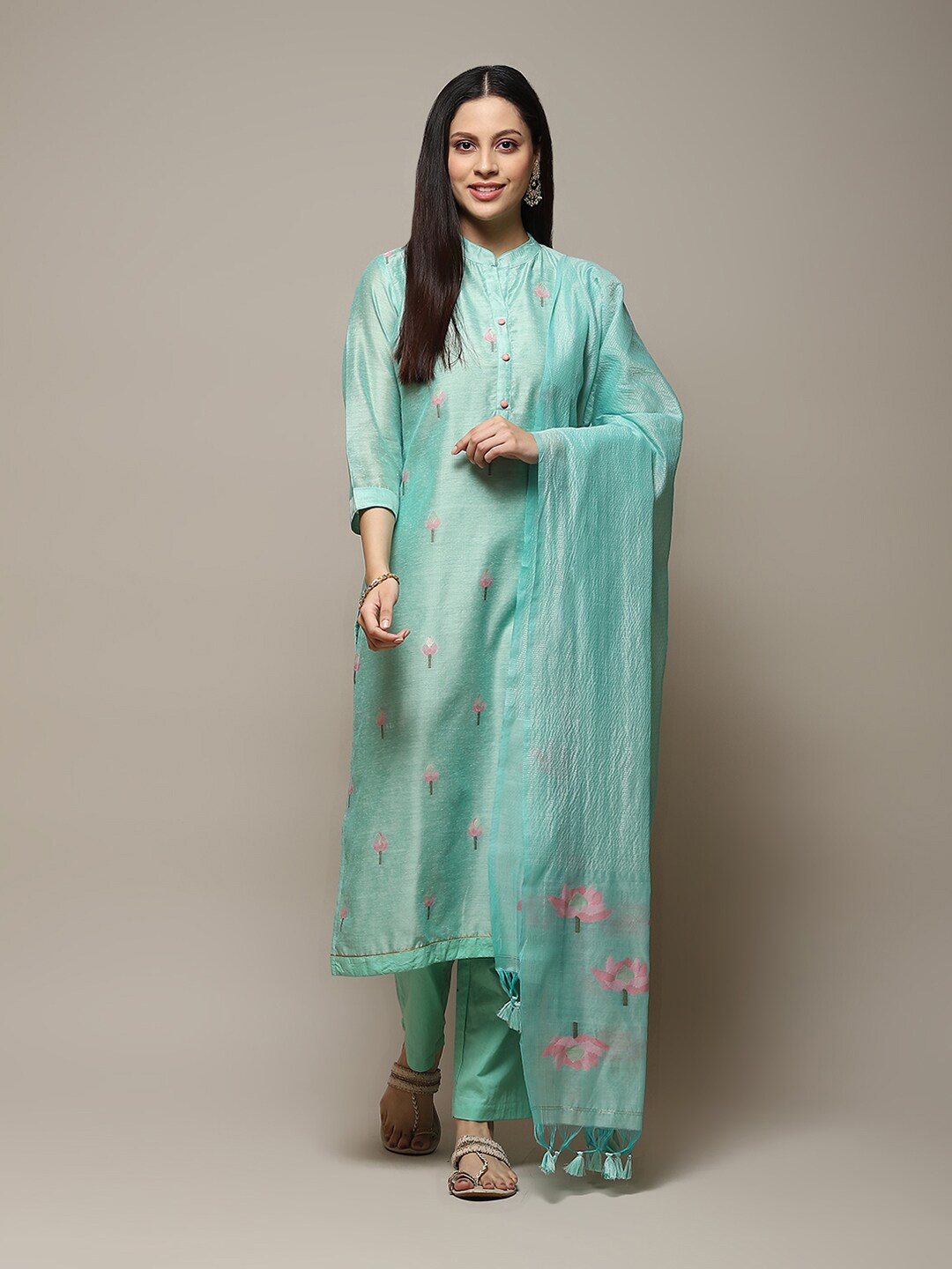 

Biba Floral Printed Unstitched Dress Material, Sea green
