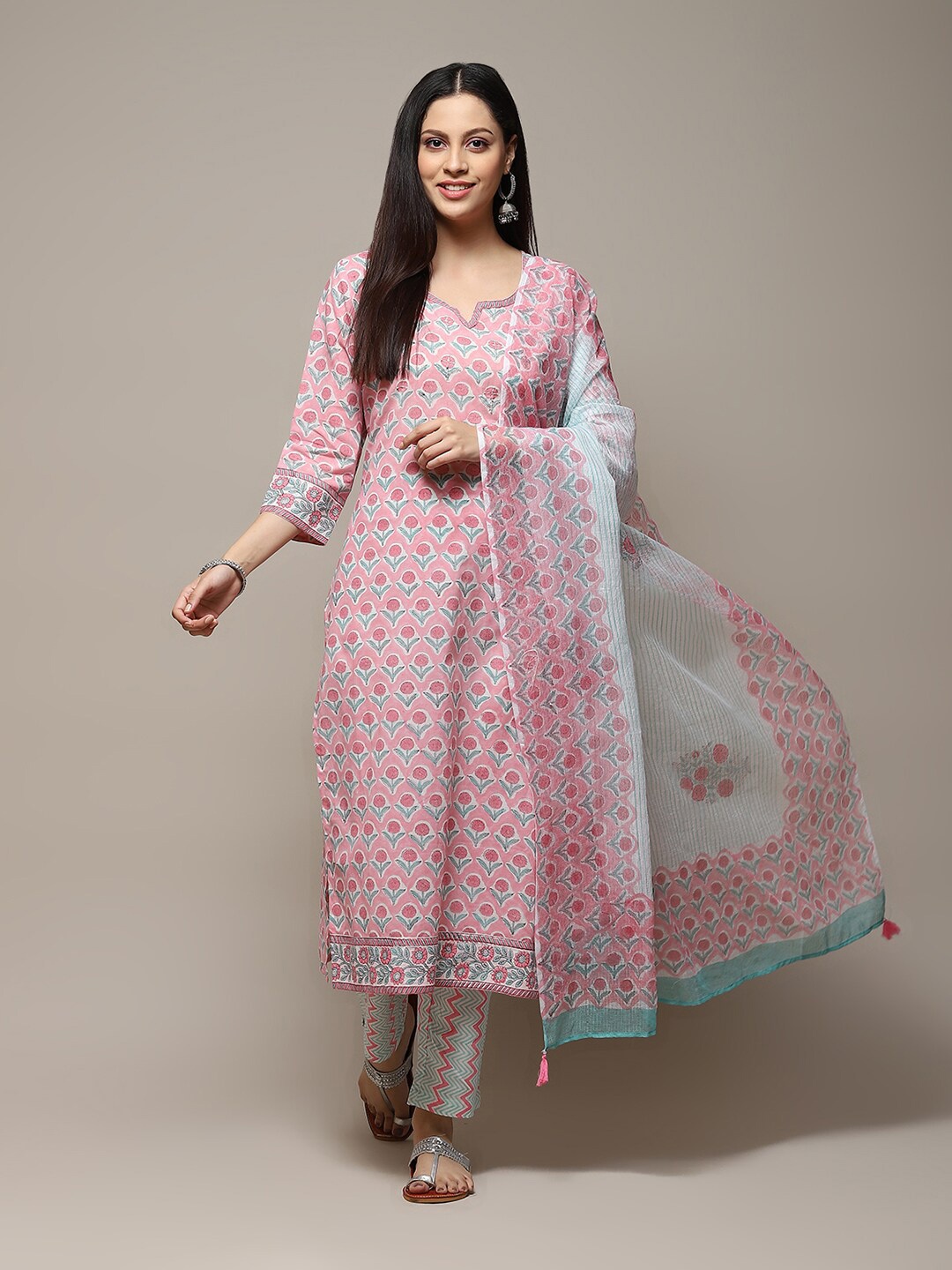 

Biba Floral Printed Unstitched Dress Material, Pink