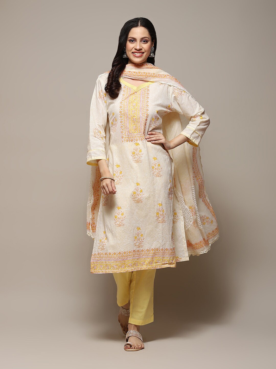 

Biba Floral Printed Unstitched Dress Material, Yellow