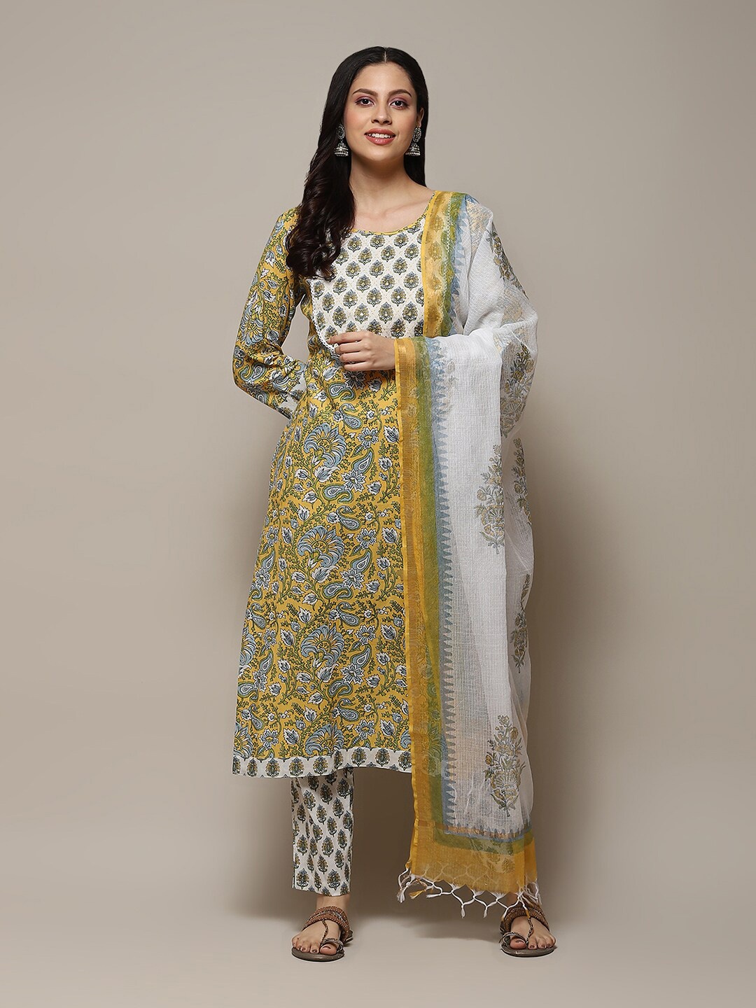 

Biba Floral Printed Unstitched Dress Material, Yellow