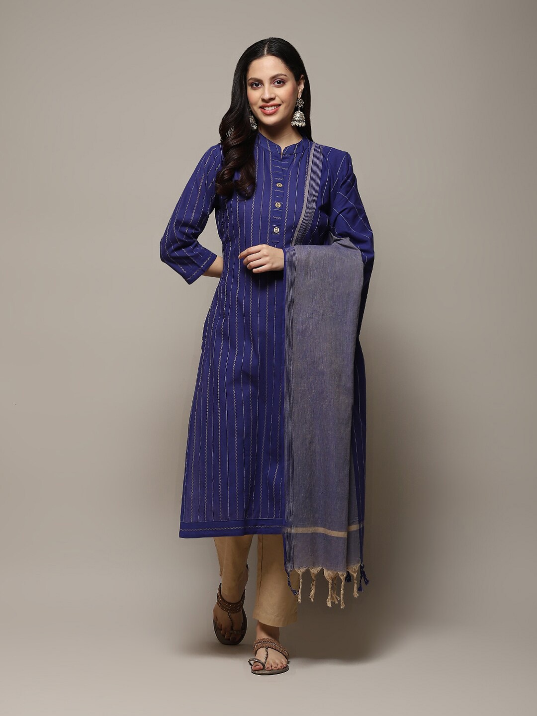 

Biba Striped Unstitched Dress Material, Purple
