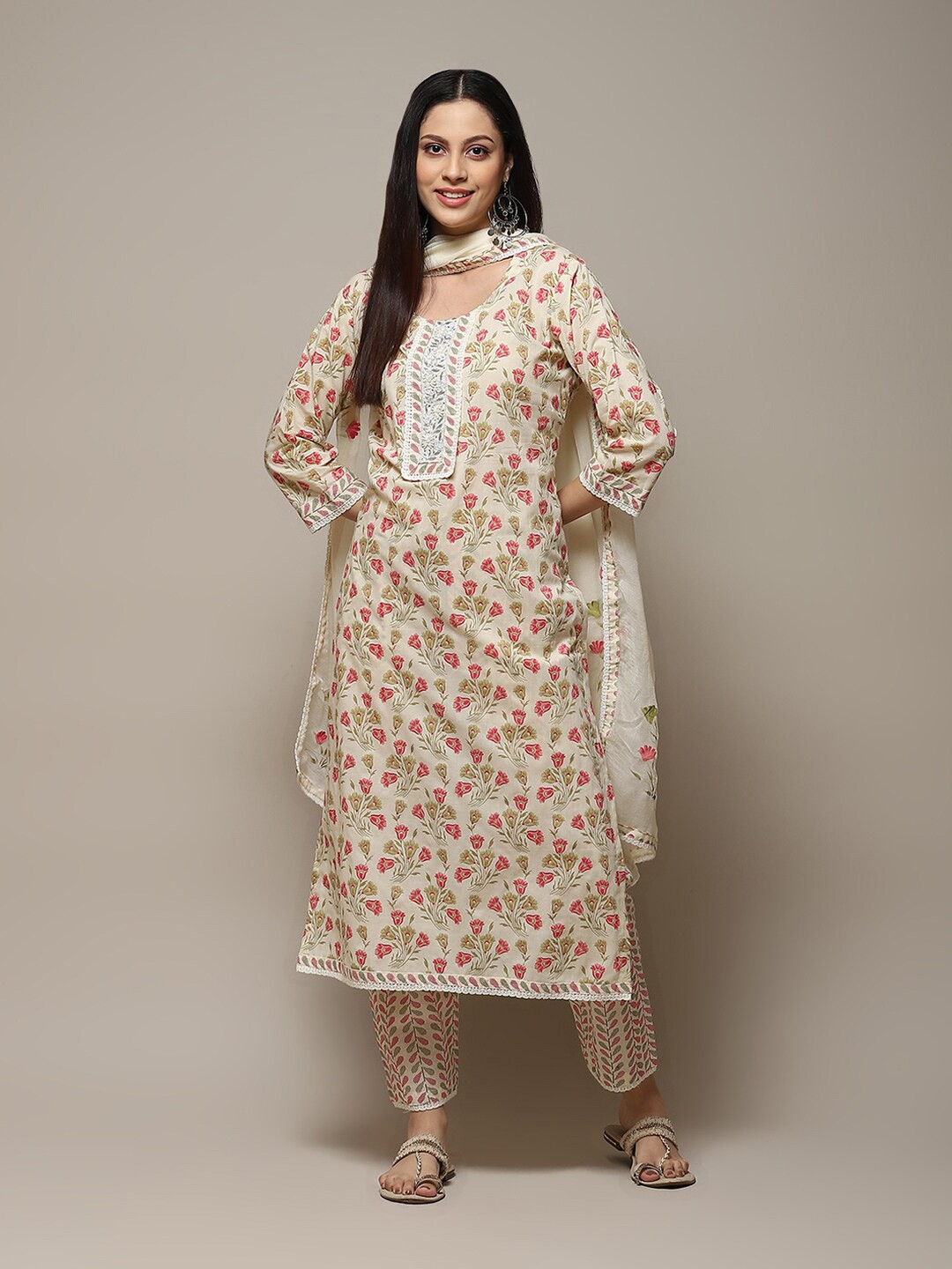 

Biba Floral Printed Beads & Stones Detail Unstitched Dress Material, Off white