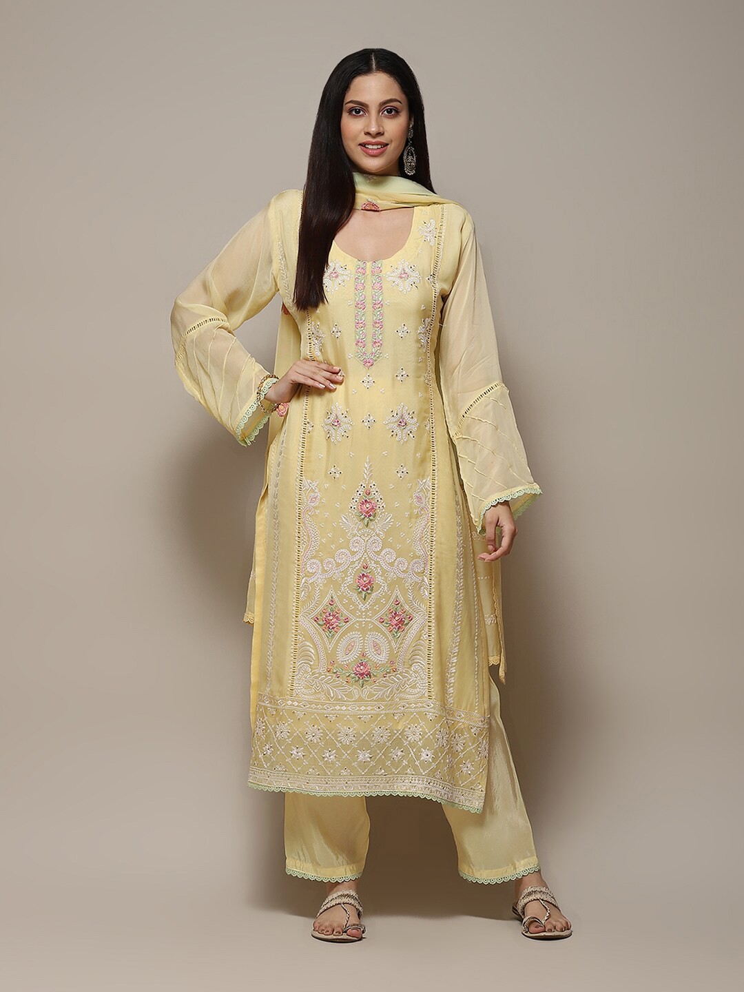 

Biba Ethnic Motifs Embroidered Beads & stones Detail Unstitched Dress Material, Yellow