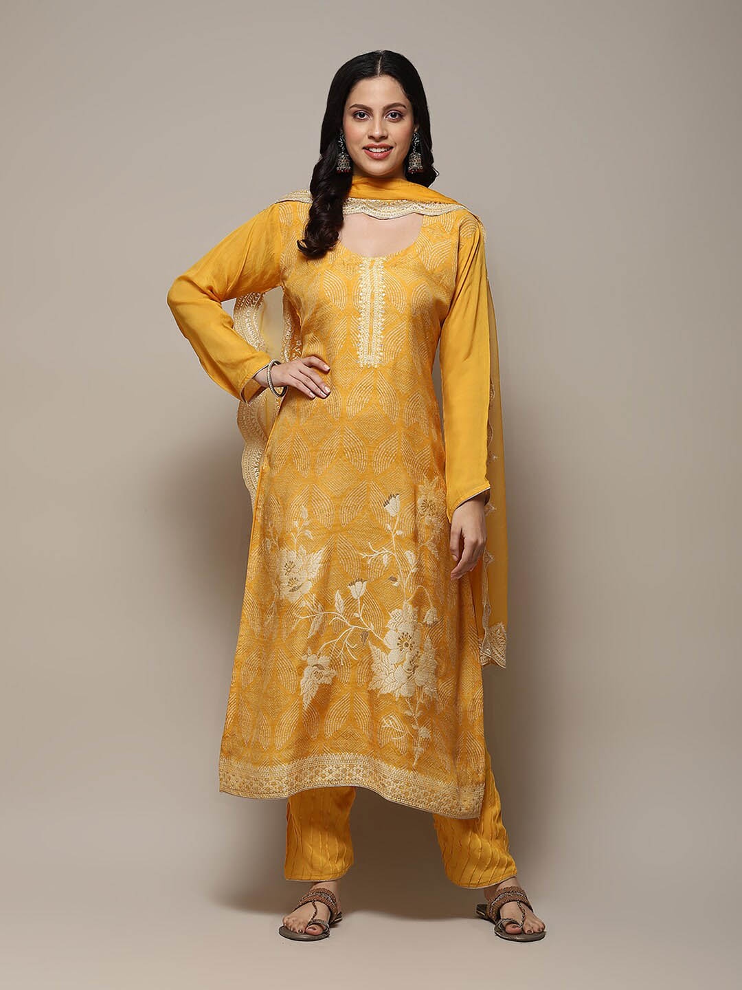 

Biba Floral Embriodered Linen Unstitched Dress Material, Yellow