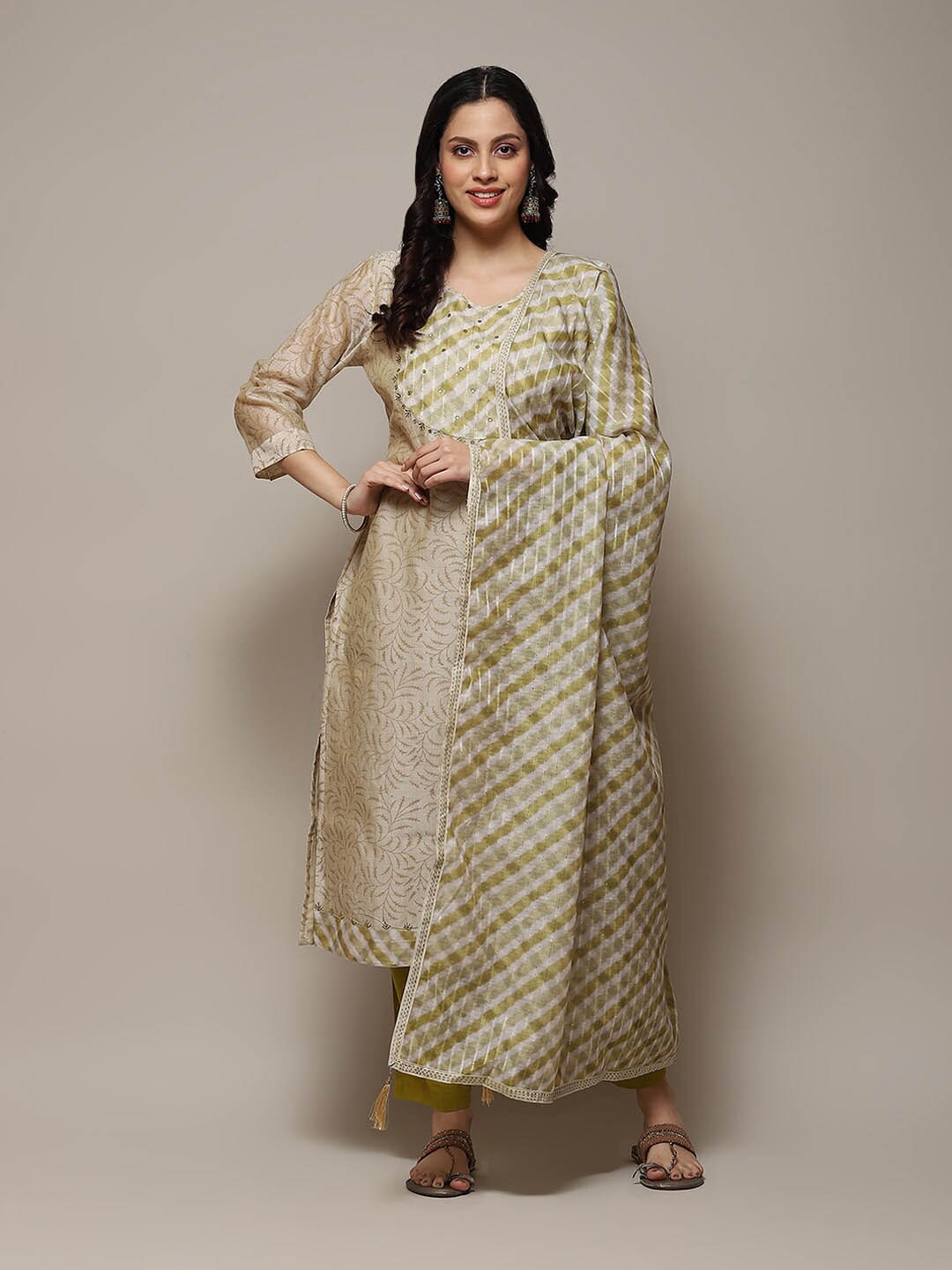 

Biba Floral Printed Unstitched Dress Material, Green