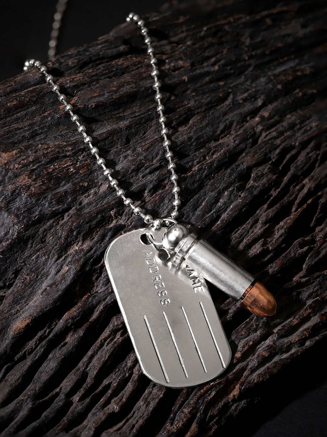 

Roadster Men Silver-Plated Dog Tagg & Bullet Shaped Pendant With Chain