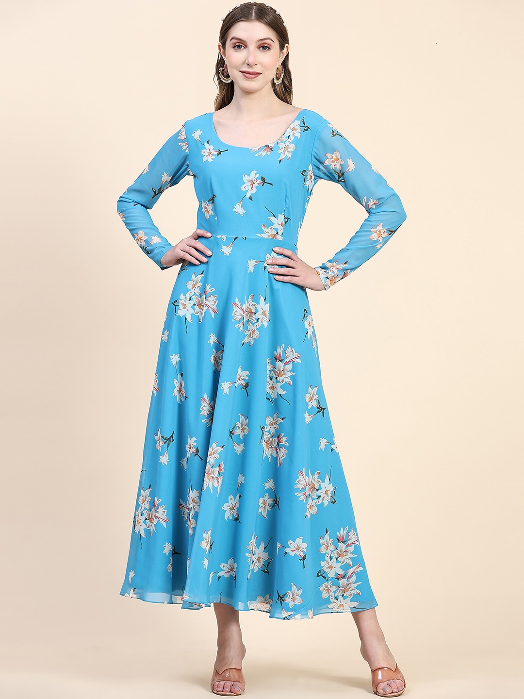 

KALINI Floral Printed Fit & Flare Midi Dress, Blue