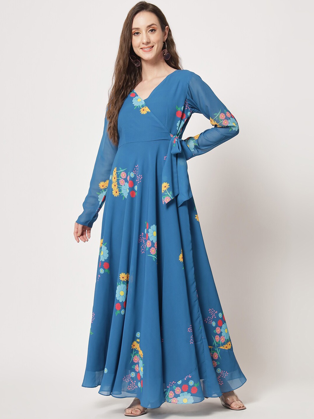 

KALINI Floral Printed Gathered Fit & Flared Midi Dress, Blue