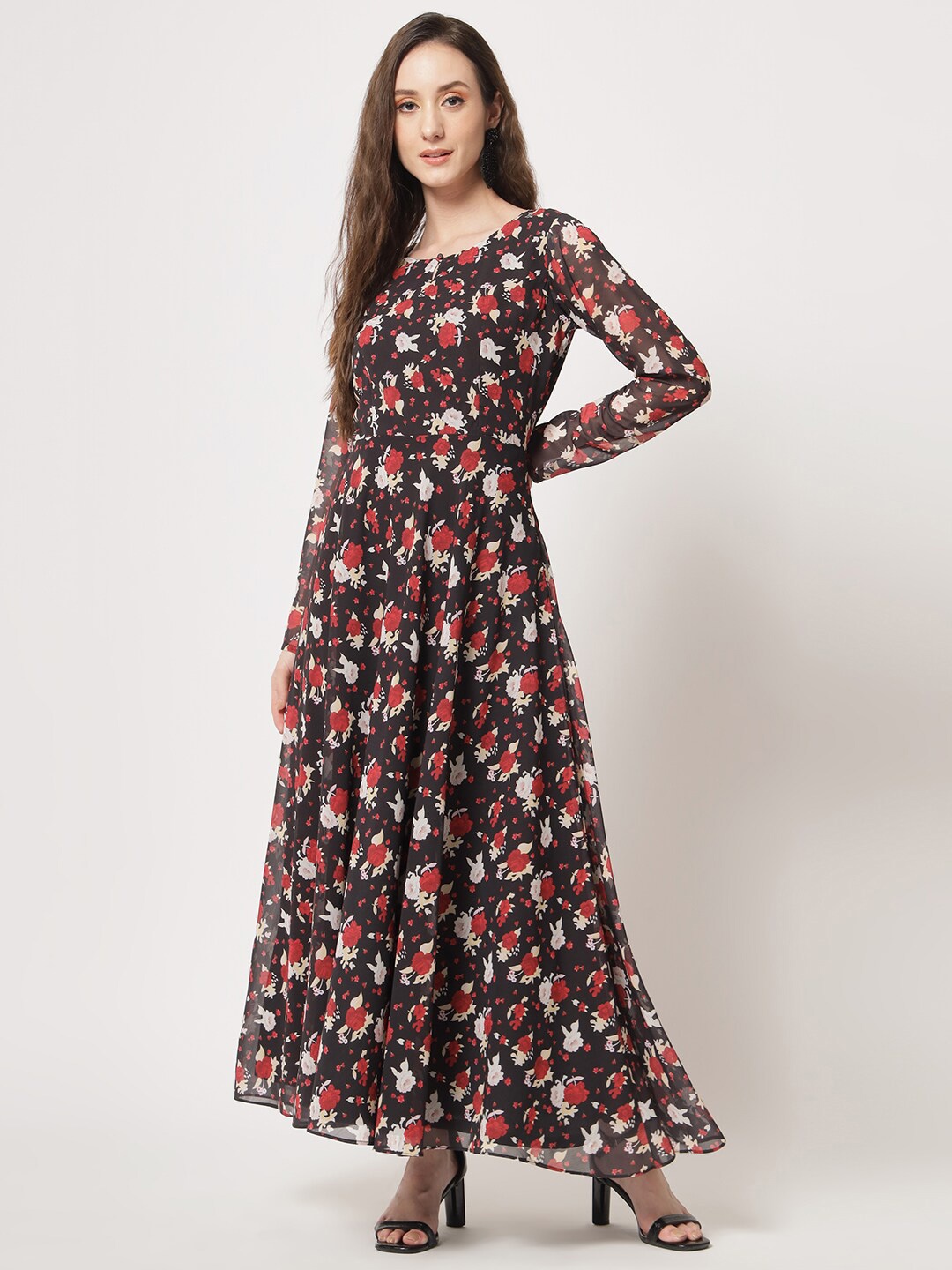 

KALINI Floral Printed Fit & Flare Maxi Dress, Black