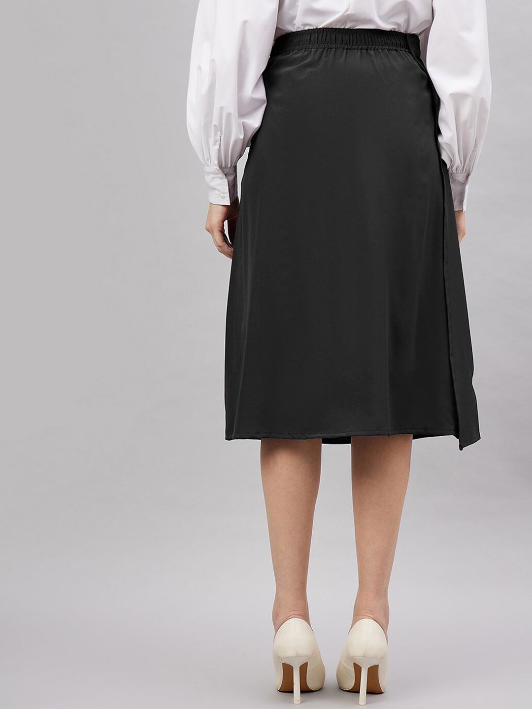 

CHROME & CORAL Knee Length Wrap Skirt, Black
