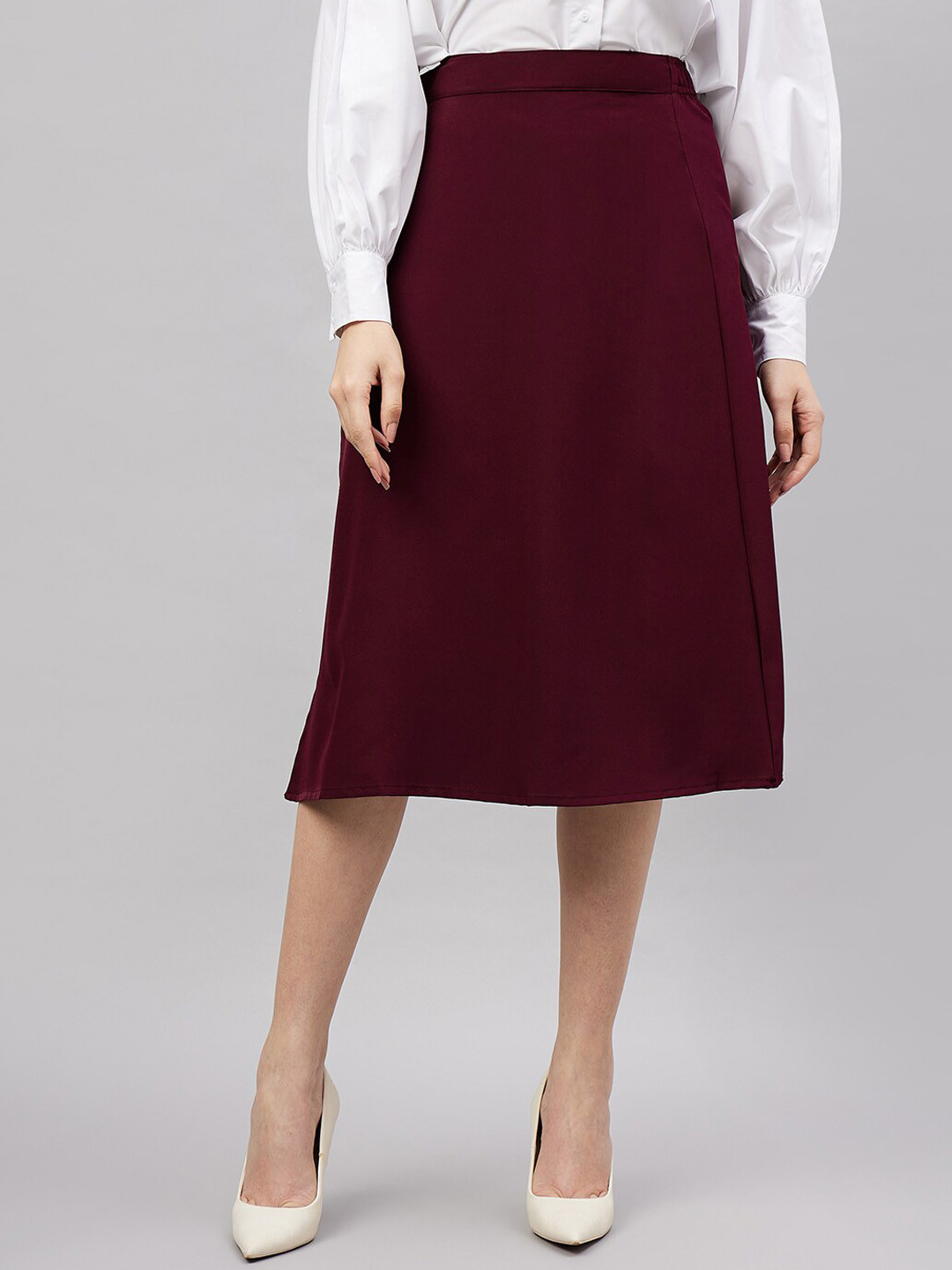 

CHROME & CORAL Knee Length Wrap Skirts, Maroon