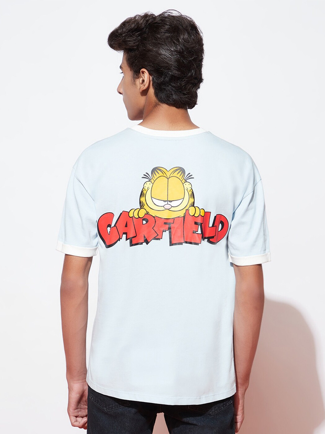 

SPUNKIES Boys Garfield Printed Drop-Shoulder Organic Cotton Antimicrobial T-shirt, Blue