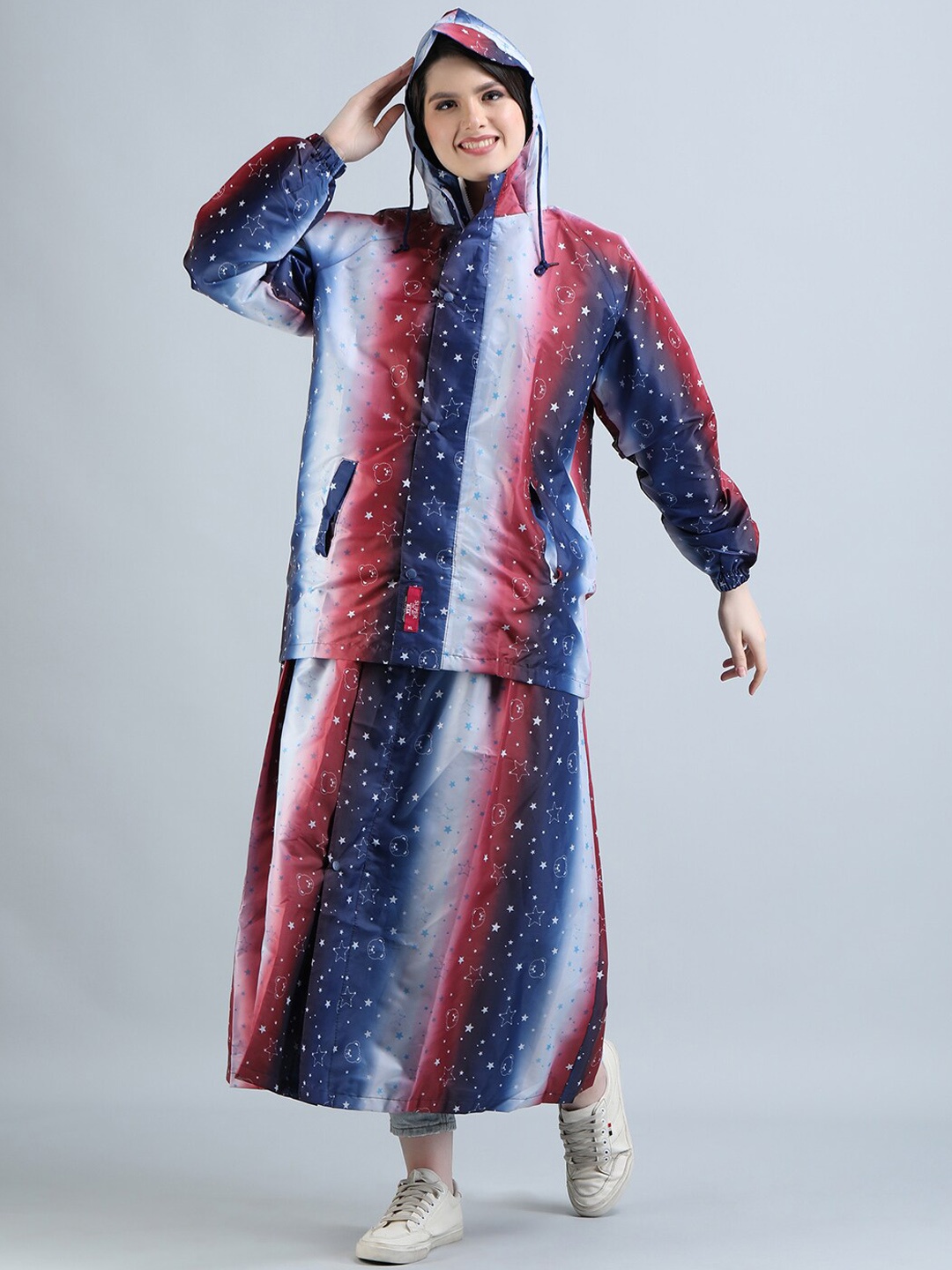

Super Reversible Waterproof Rain Suit With Hood Belt & Carrying Pouch, Navy blue