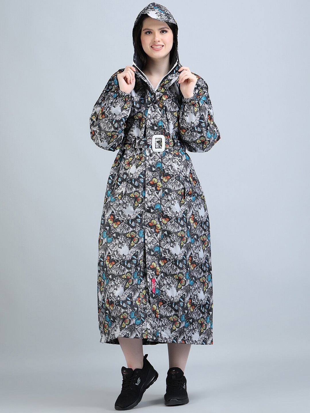 

Super Women Printed Reversible Long Rain Coat, Grey